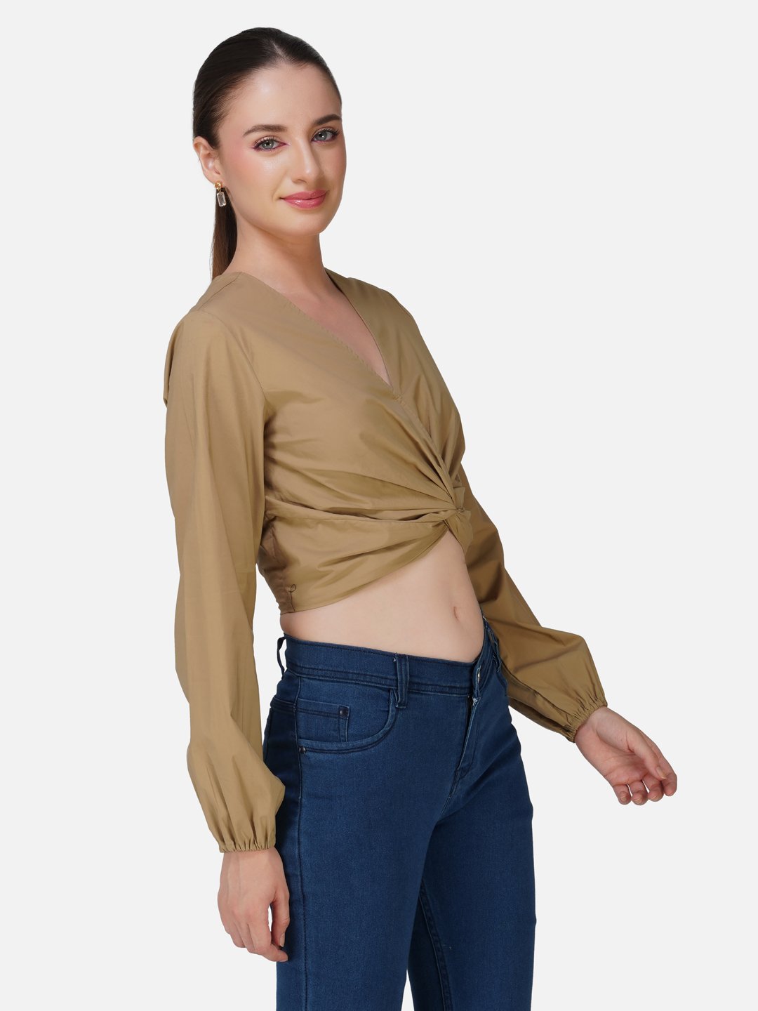 kiarabel retail Casual Regular Sleeves Solid Women Brown Top image 3