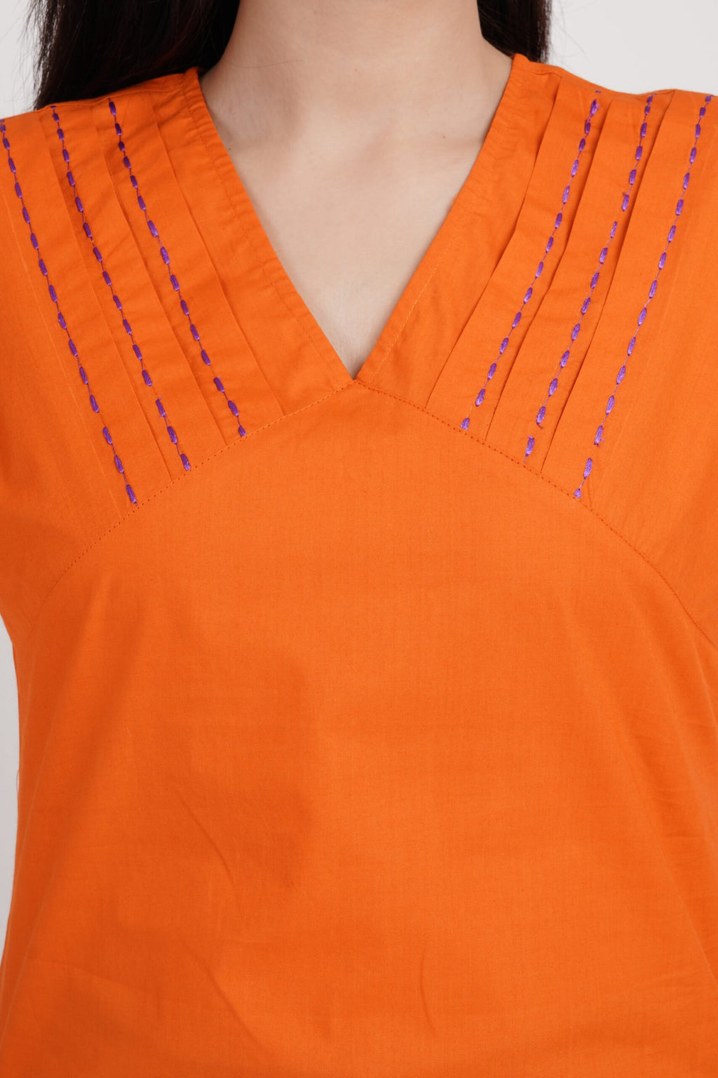 KIARABEL Solid Orange V Neck Top image 3
