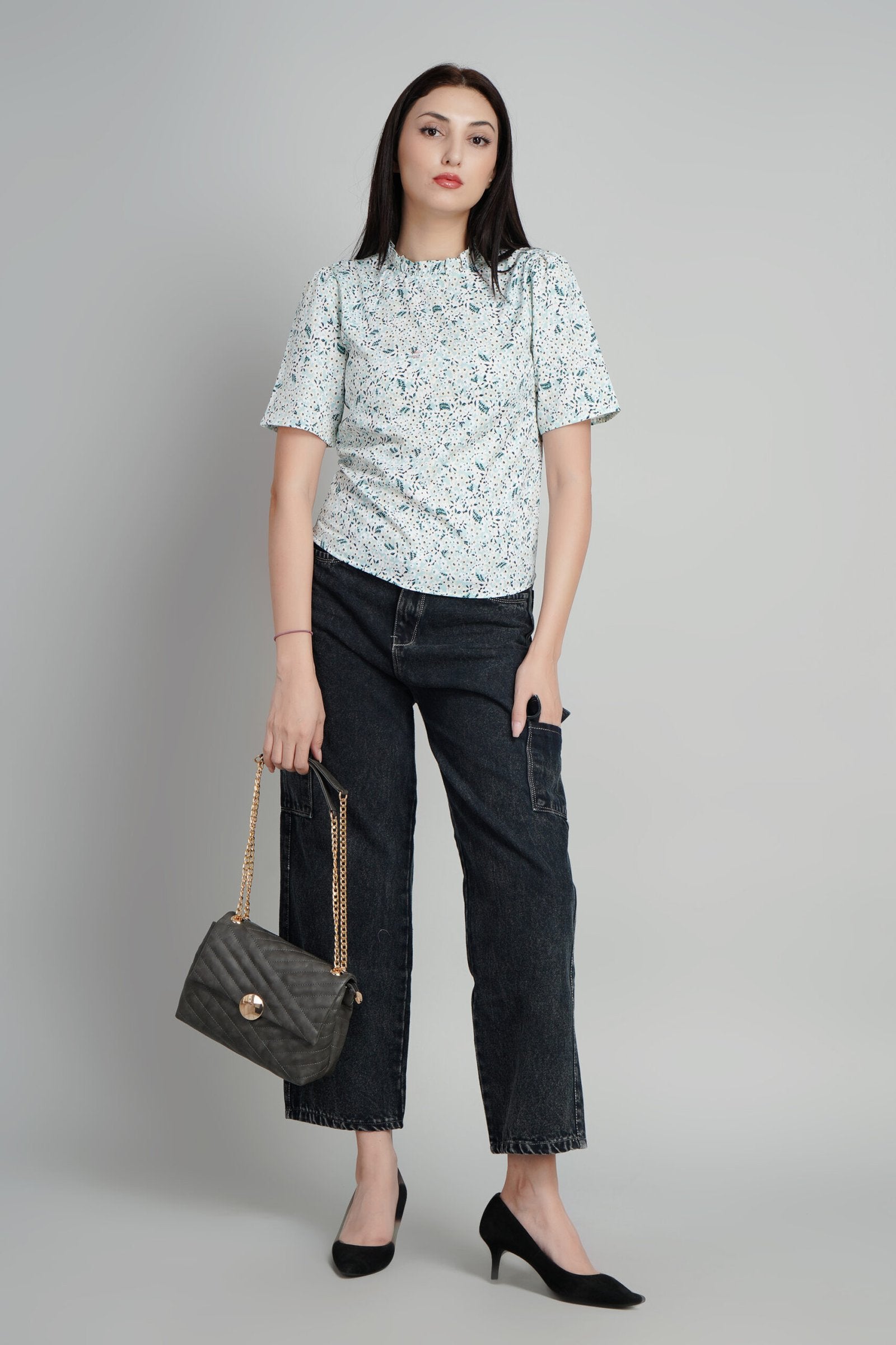 KIARABEL Blue Printed Casual Top image 4