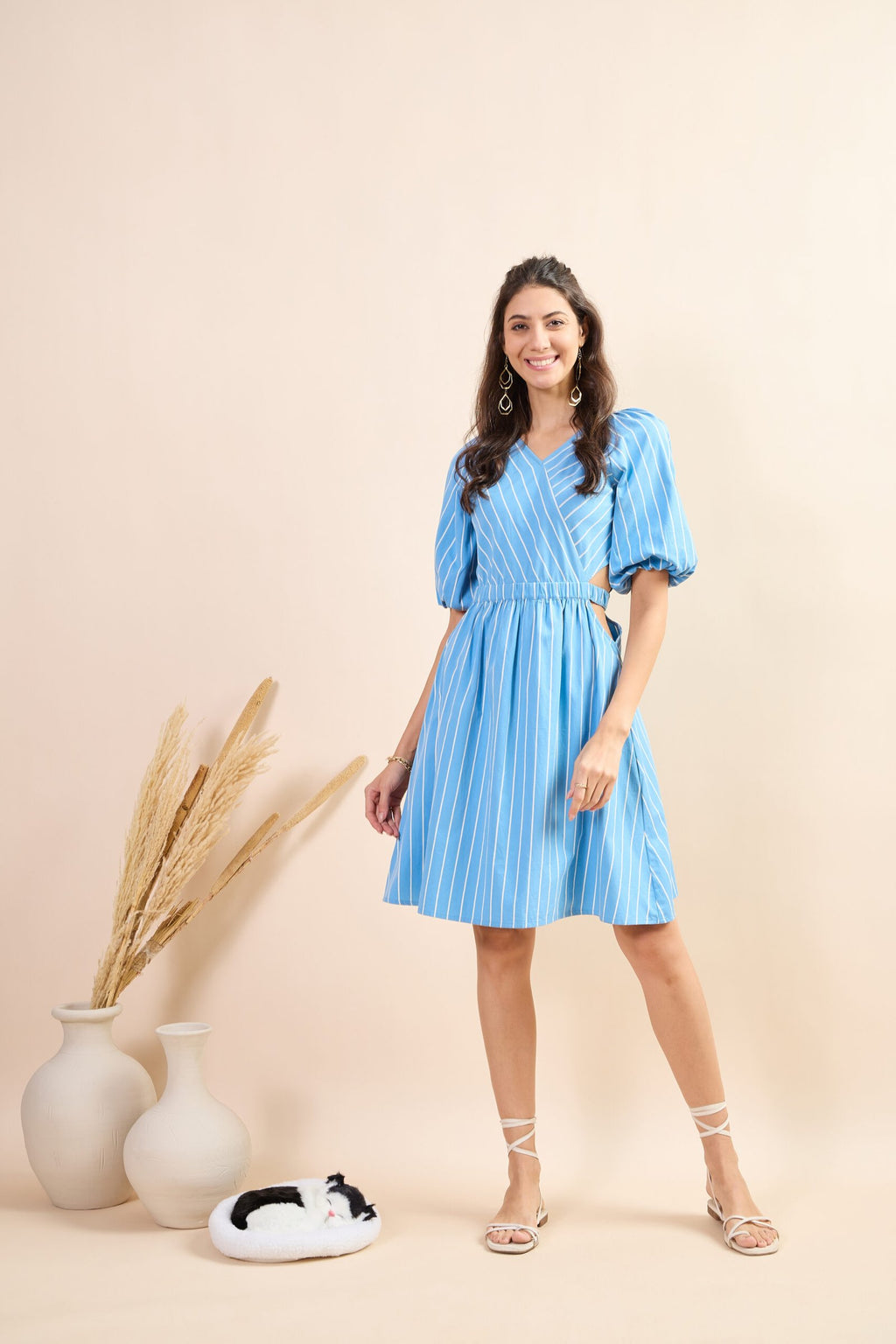 KIARABEL Women's Western Curve Stripe Cinch Styles One-Piece Dress - S image