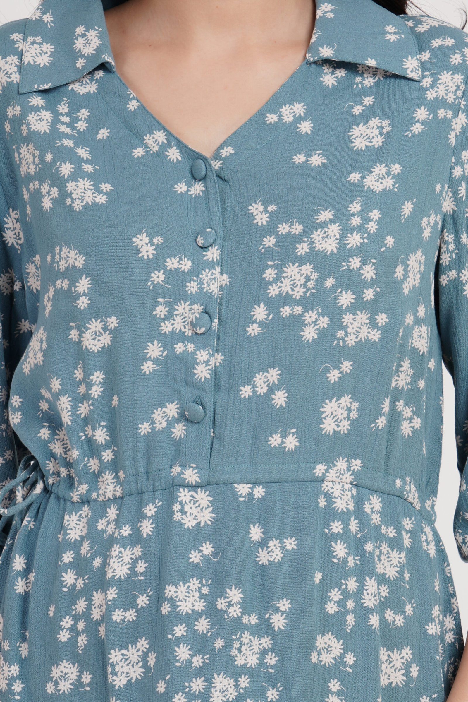 KIARABEL Floral Printed Fit & Flare Blue Dress image 4