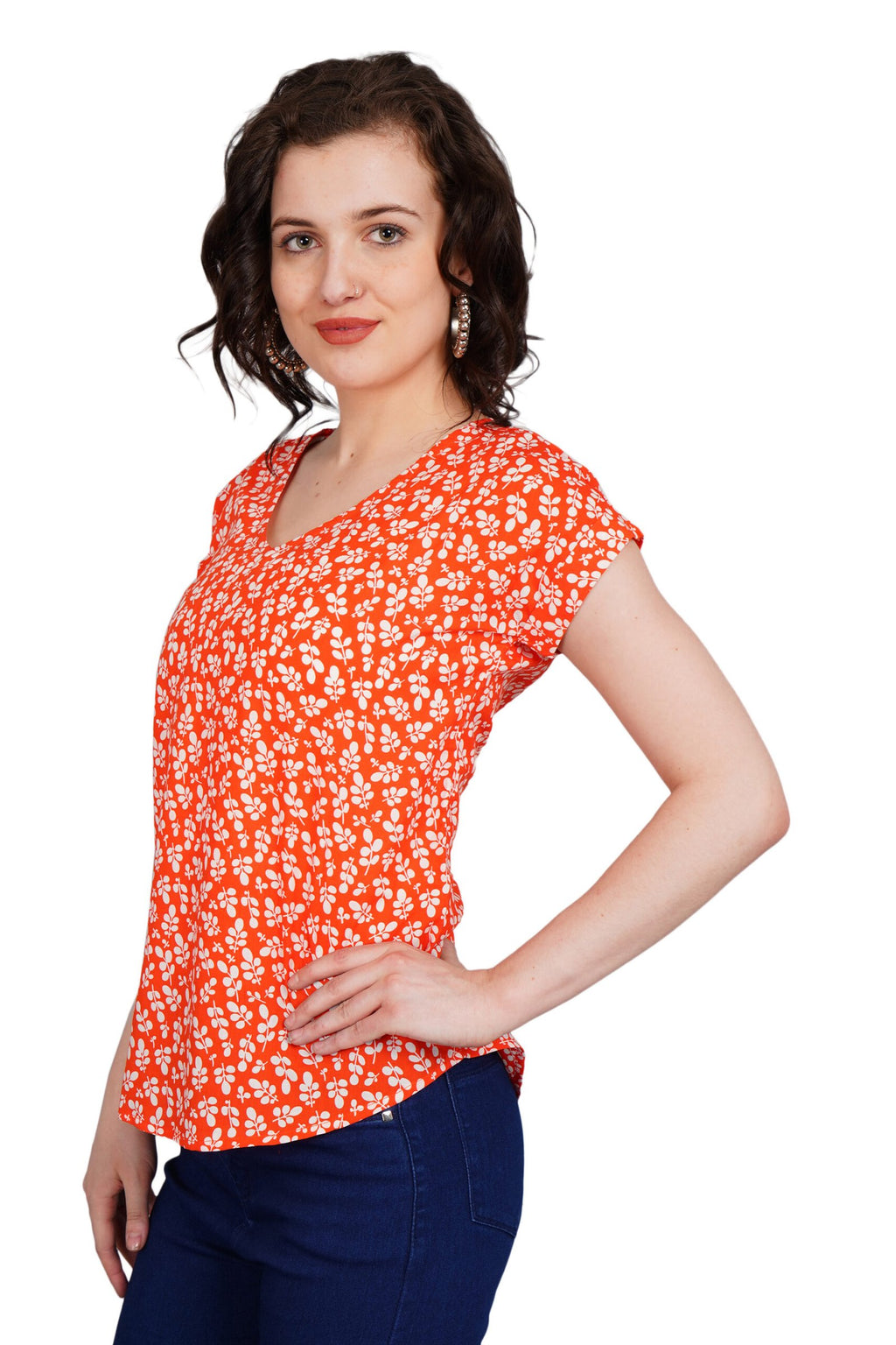 KIARABEL Printed V-Neck Orange Top image 1