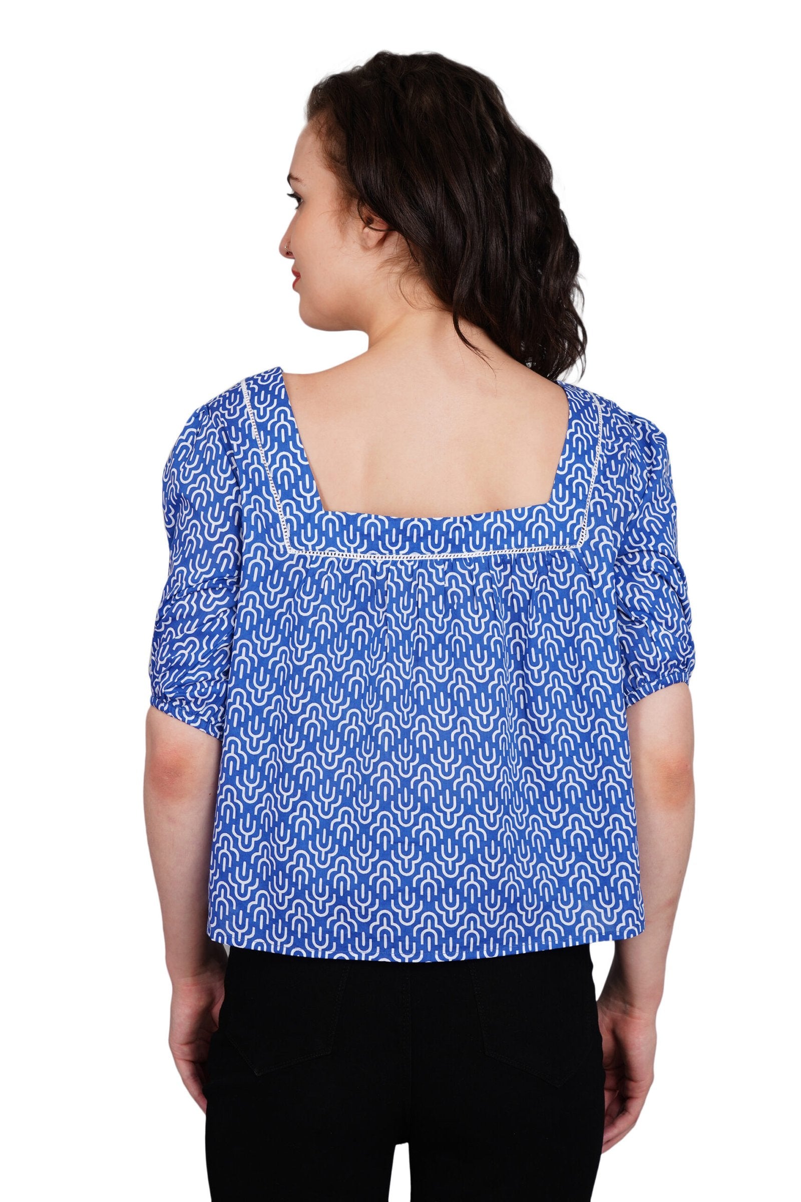 KIARABEL Cambric Cotton Blue Printed Top image 3