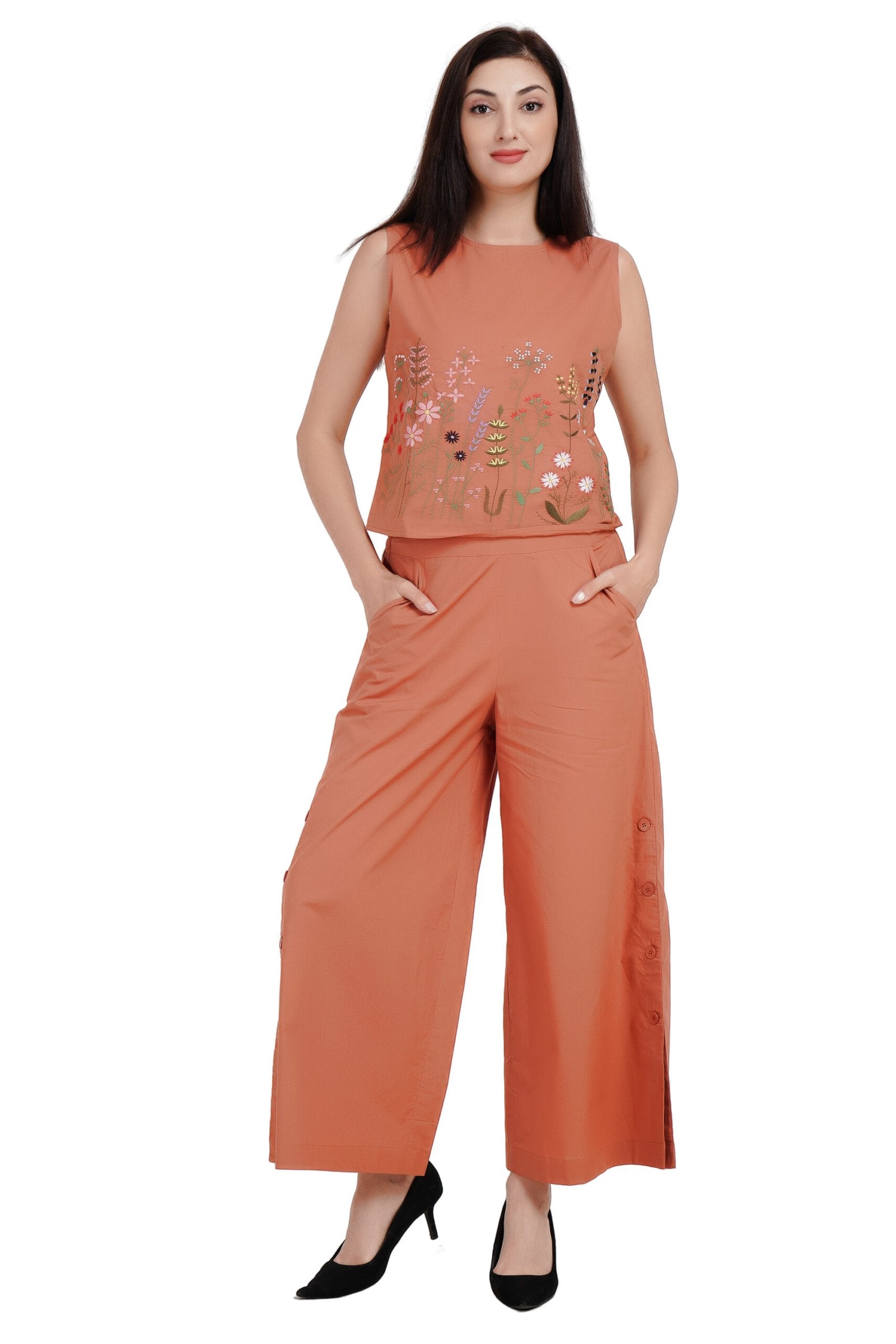 KIARABEL Top & Trouser Co-ords Set for women (Rust) image 0