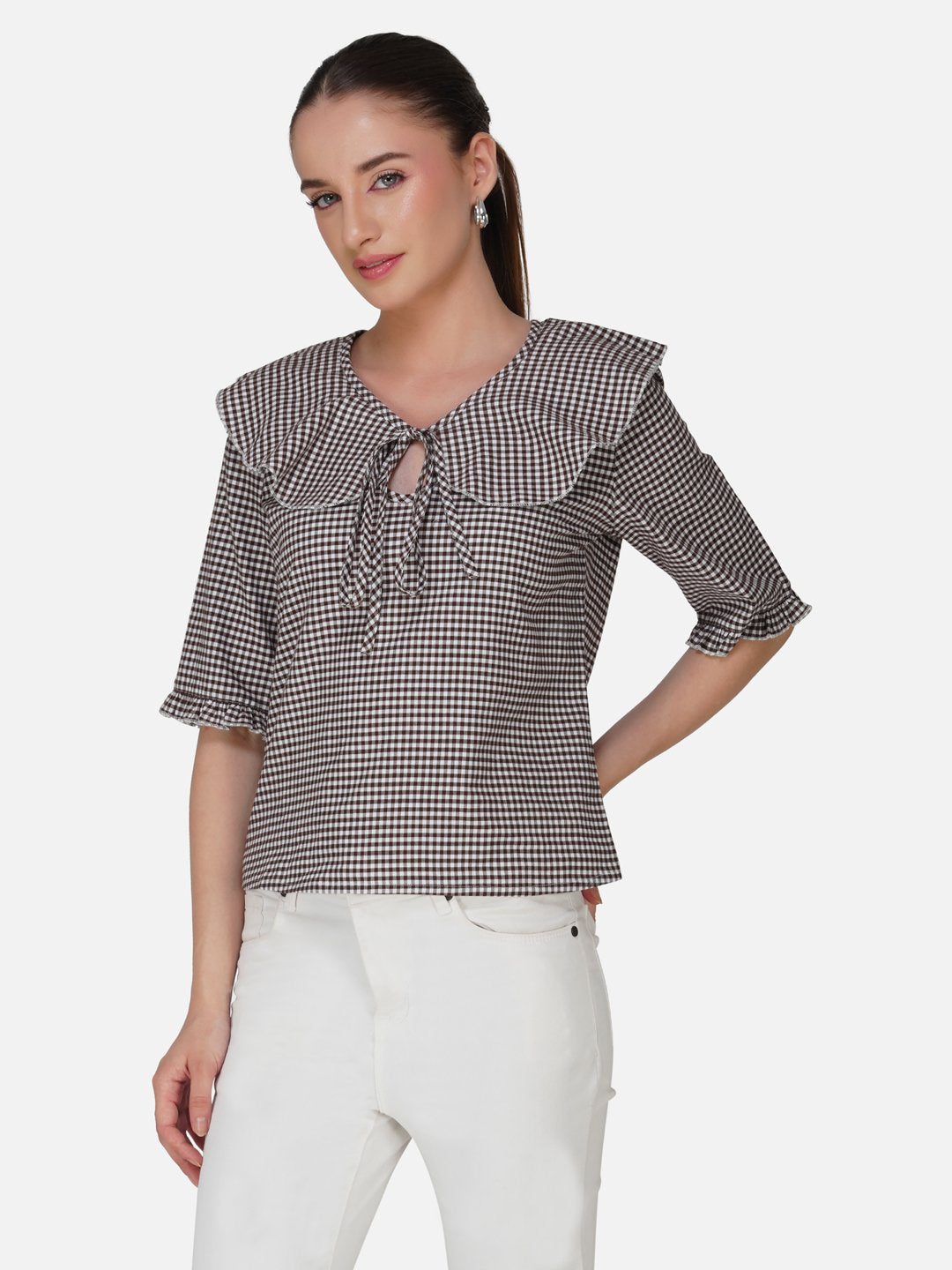 kiarabel retail Casual Printed Women Brown Top - S image