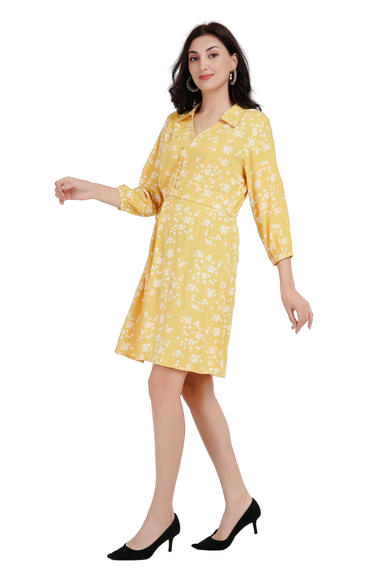 KIARABEL Floral Printed Fit & Flare Yellow Dress image 1