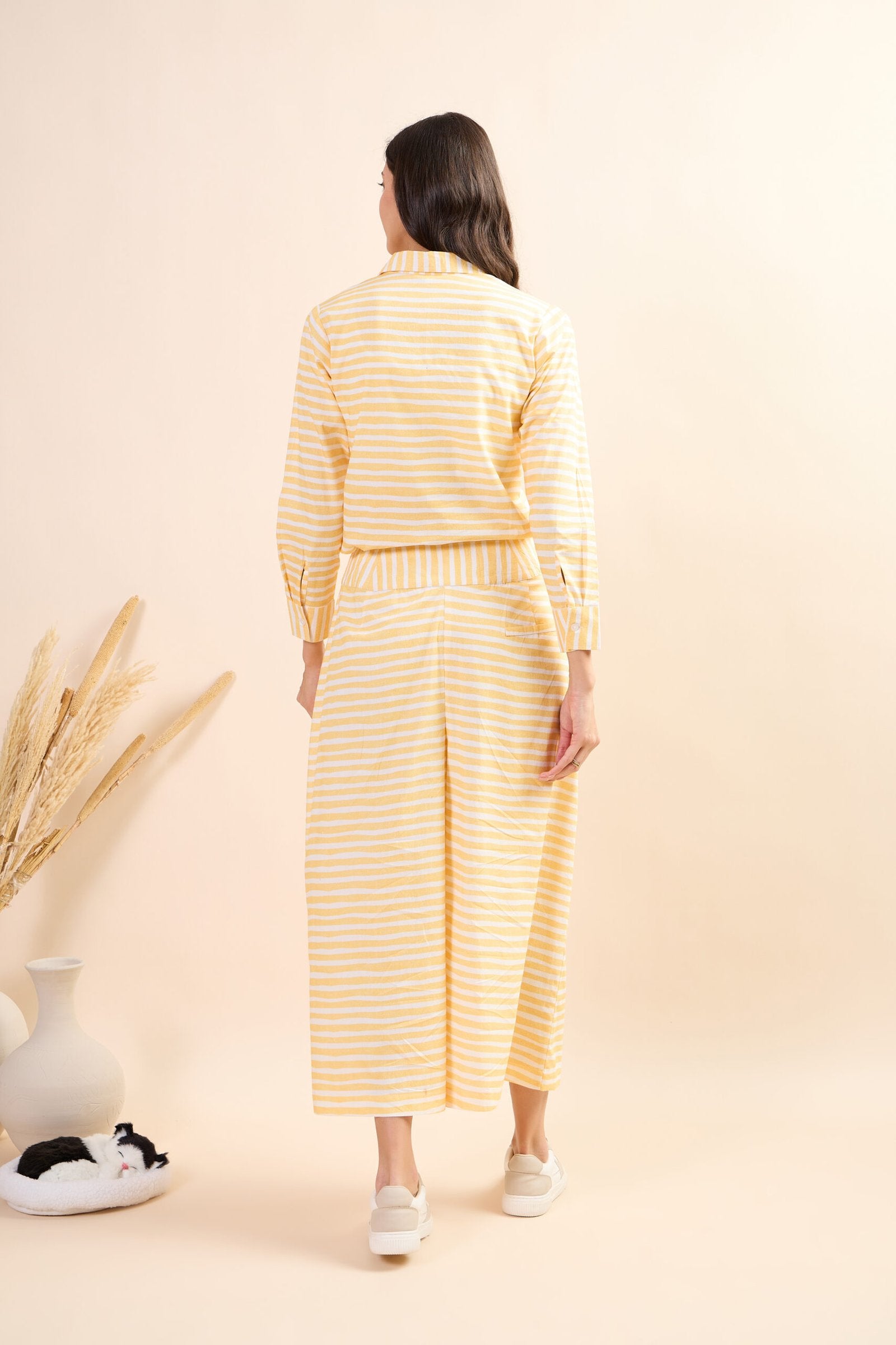 KIARABEL Women's Sunny Stripe Cotton Fabric Styles Co-Ord Set image 1