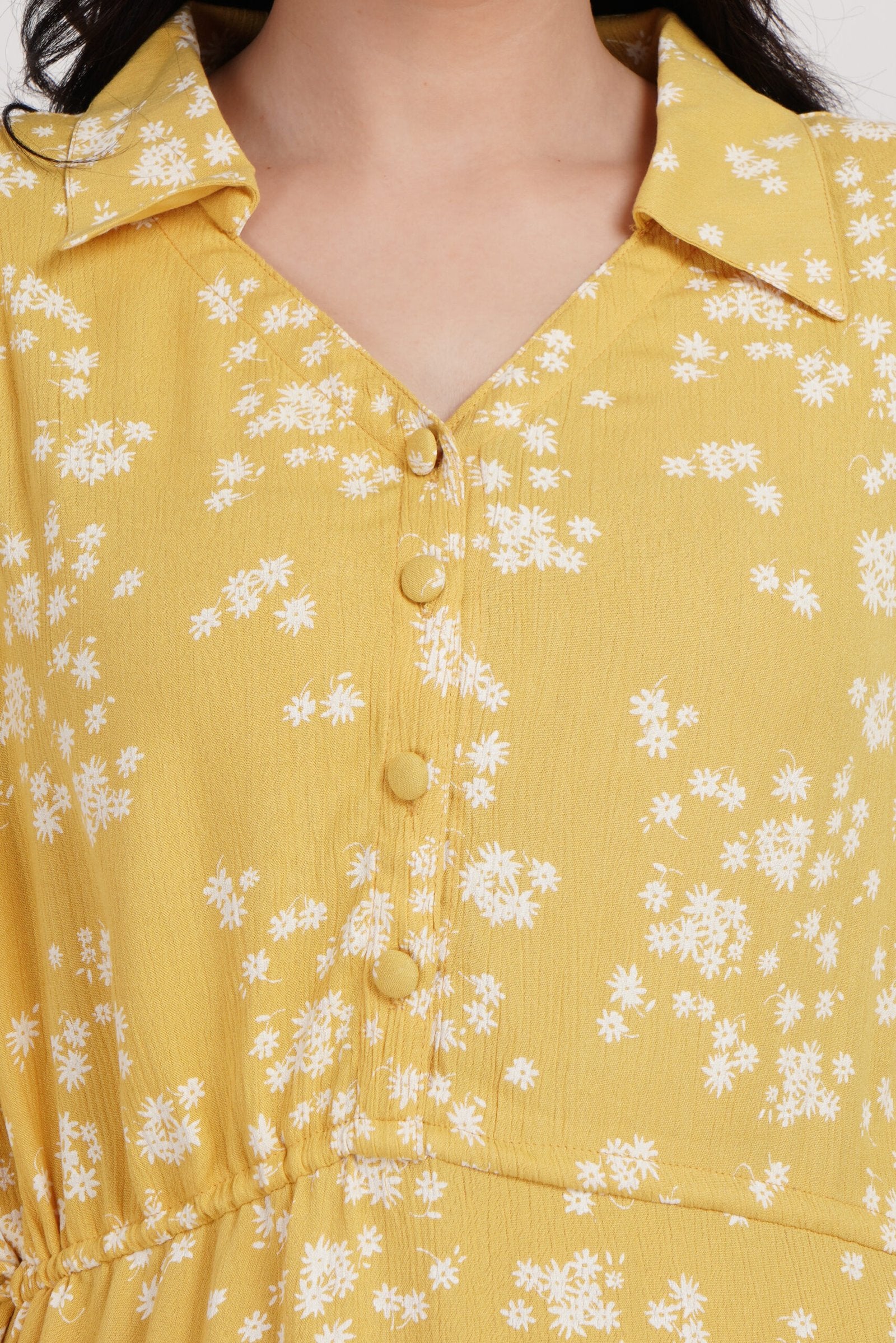 KIARABEL Floral Printed Fit & Flare Yellow Dress image 4