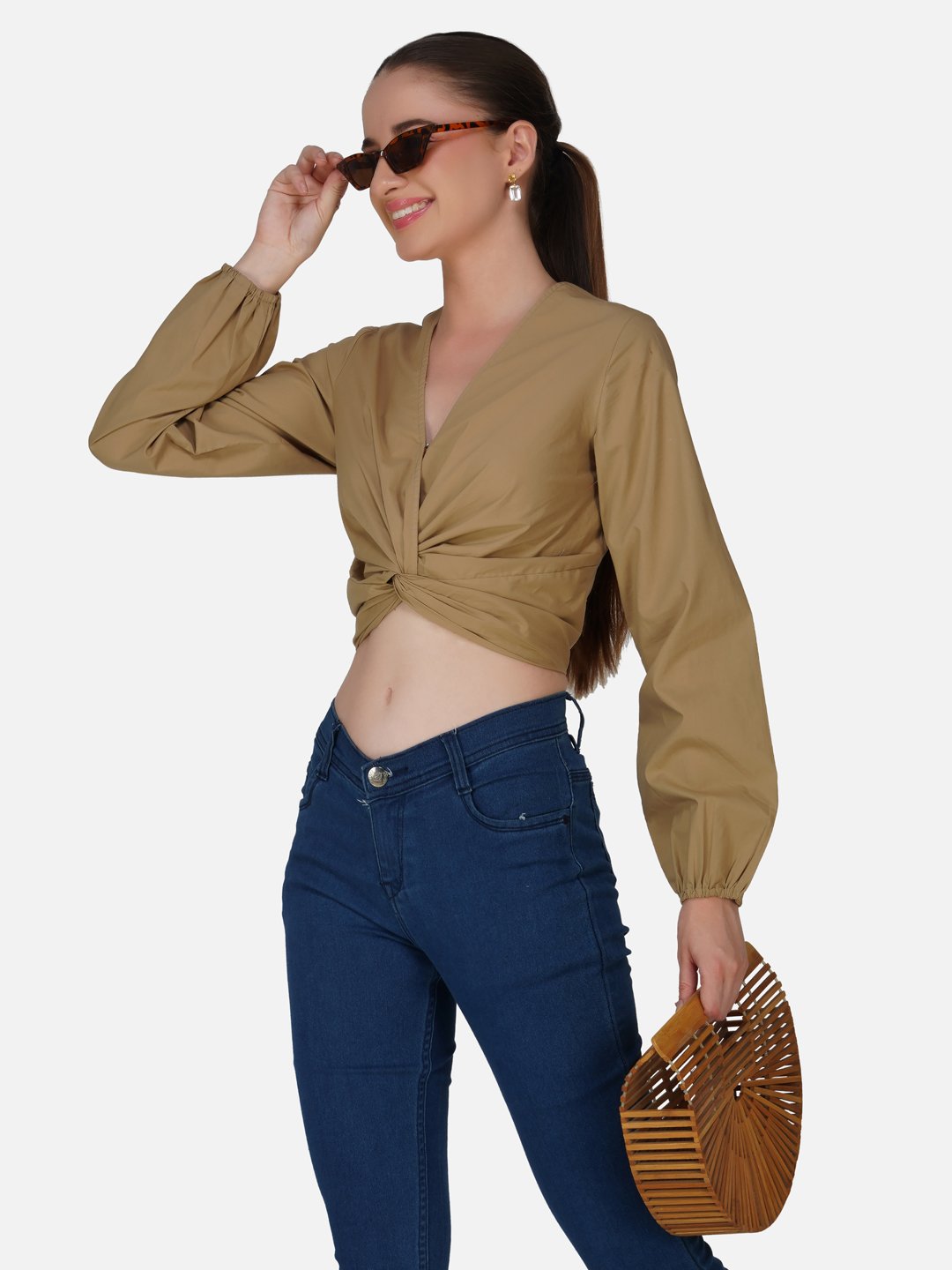 kiarabel retail Casual Regular Sleeves Solid Women Brown Top image 4