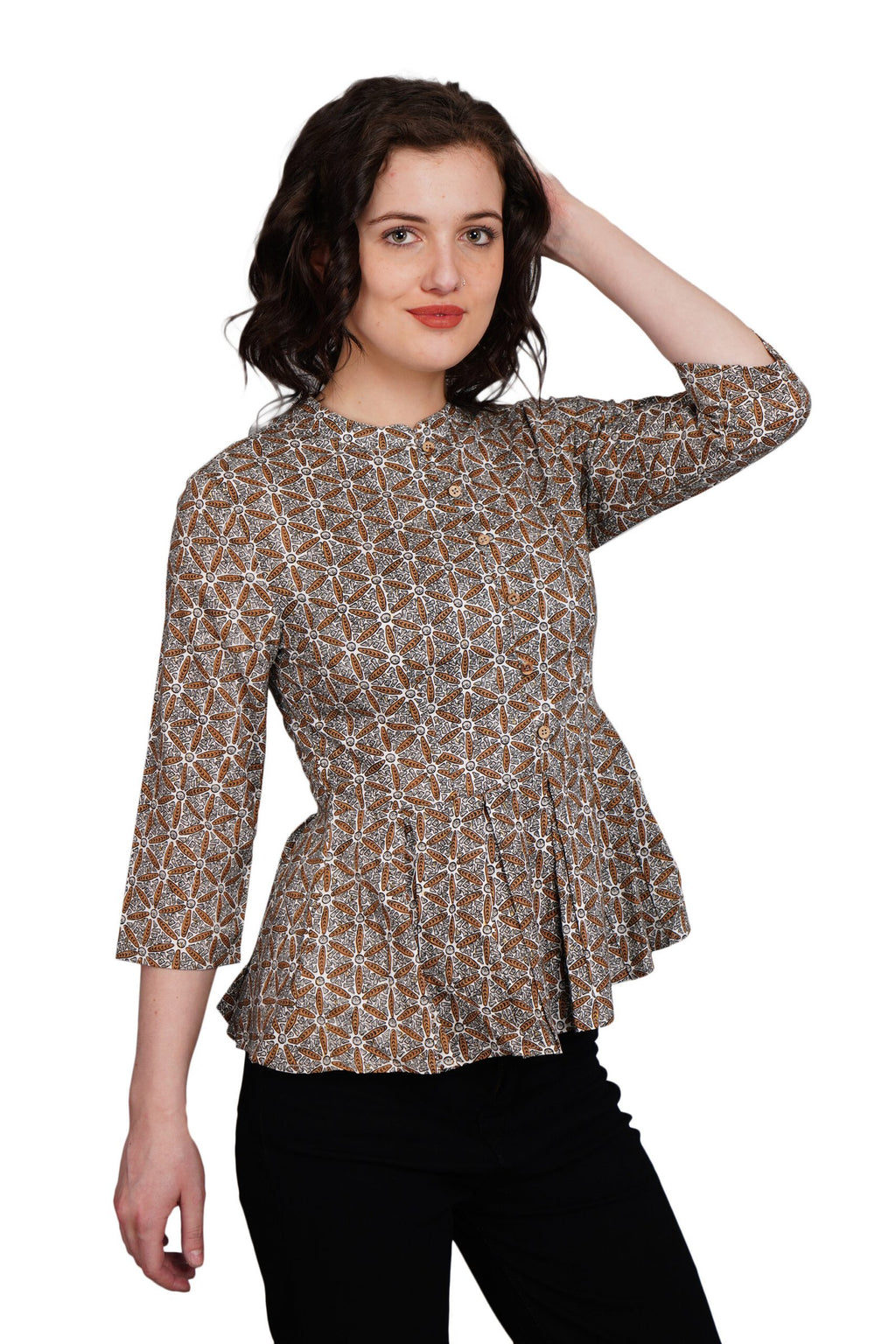 kiarabel retail Casual Printed Women White, Brown, Grey Top image 2