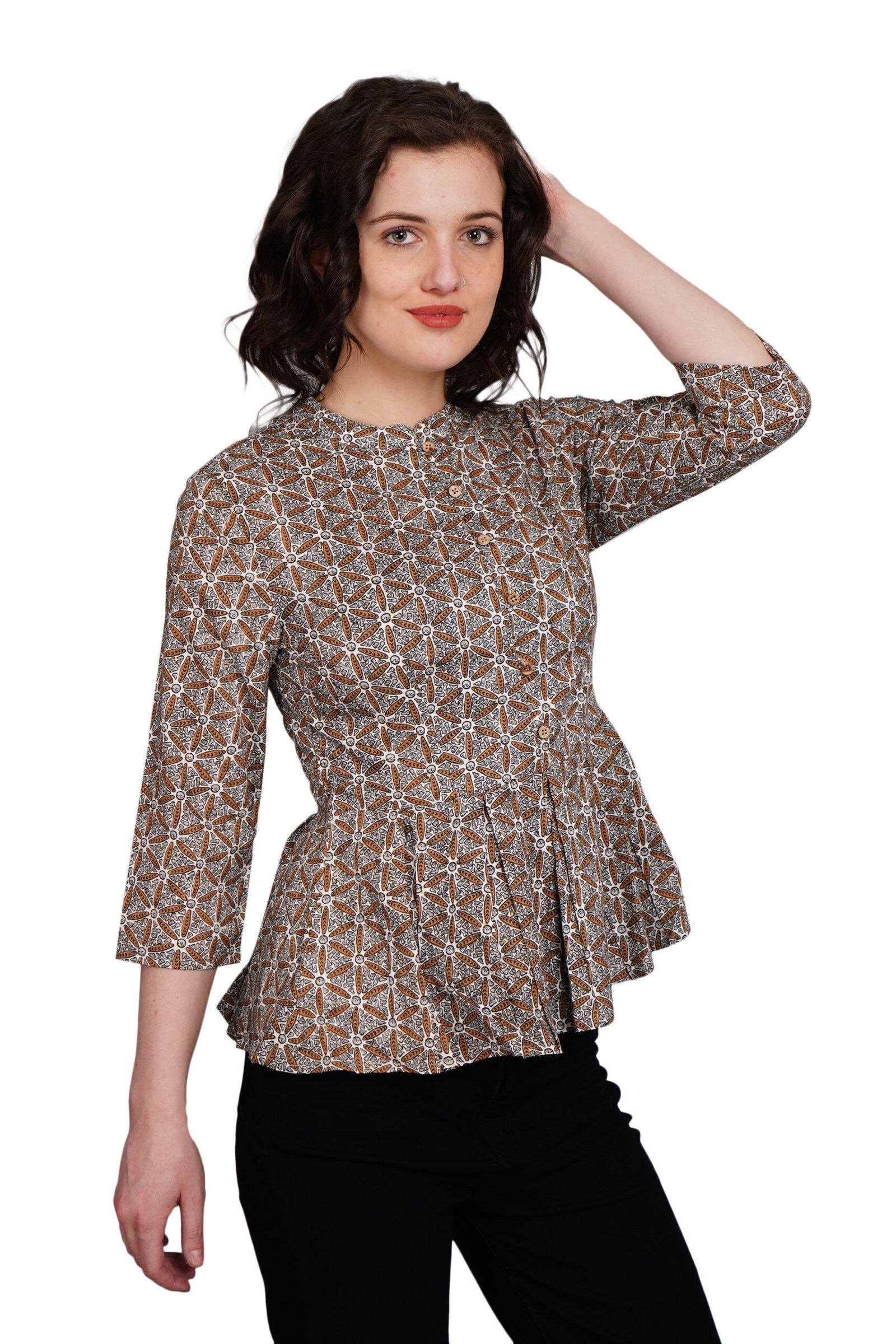 kiarabel retail Casual Printed Women White, Brown, Grey Top image 2