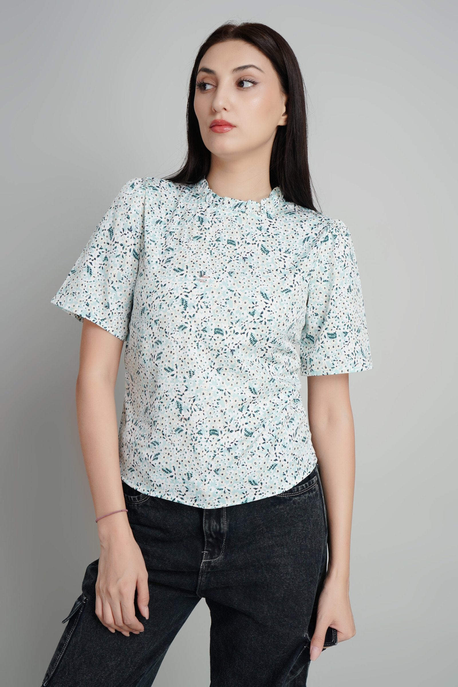 KIARABEL Blue Printed Casual Top image 3