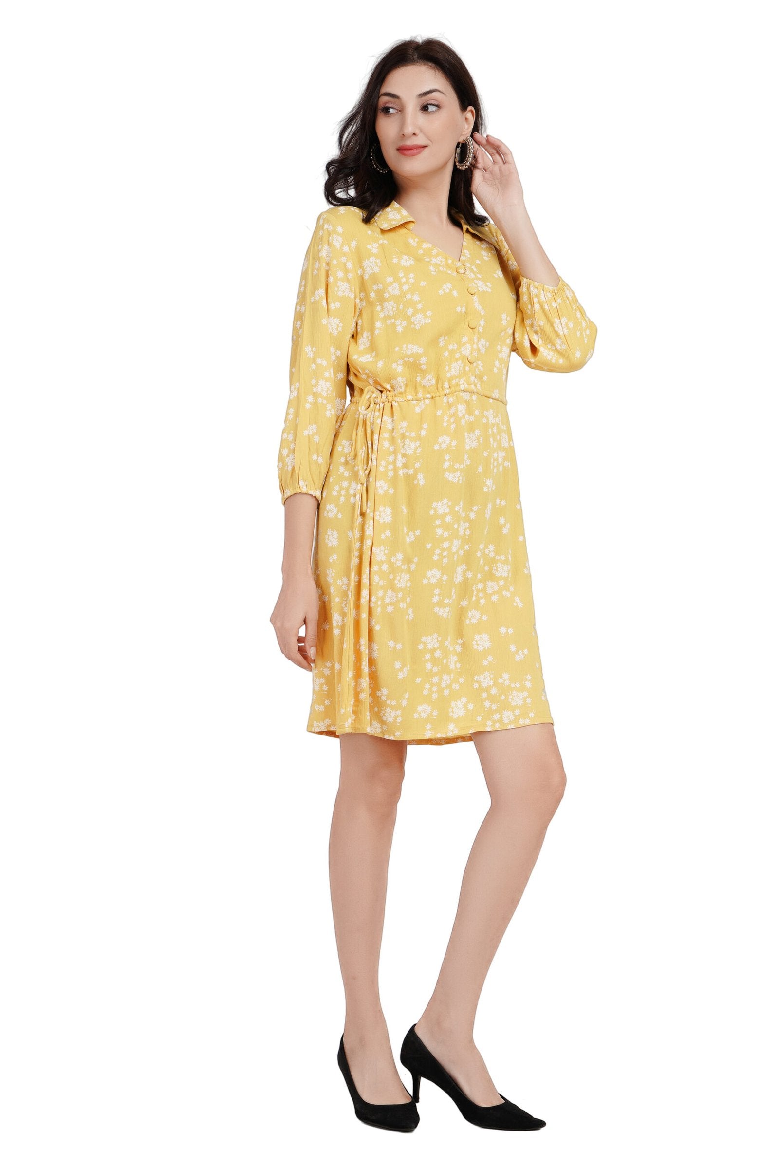 KIARABEL Floral Printed Fit & Flare Yellow Dress image 2
