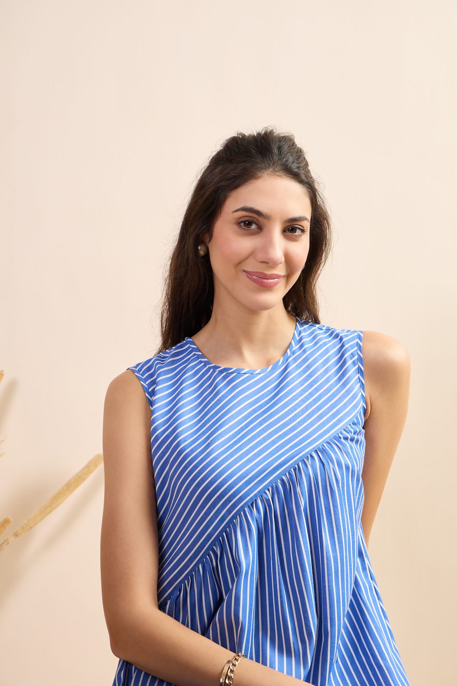 KIARABEL Women's Western Tidal Gather Stripe Styles One-Piece Dress image 2