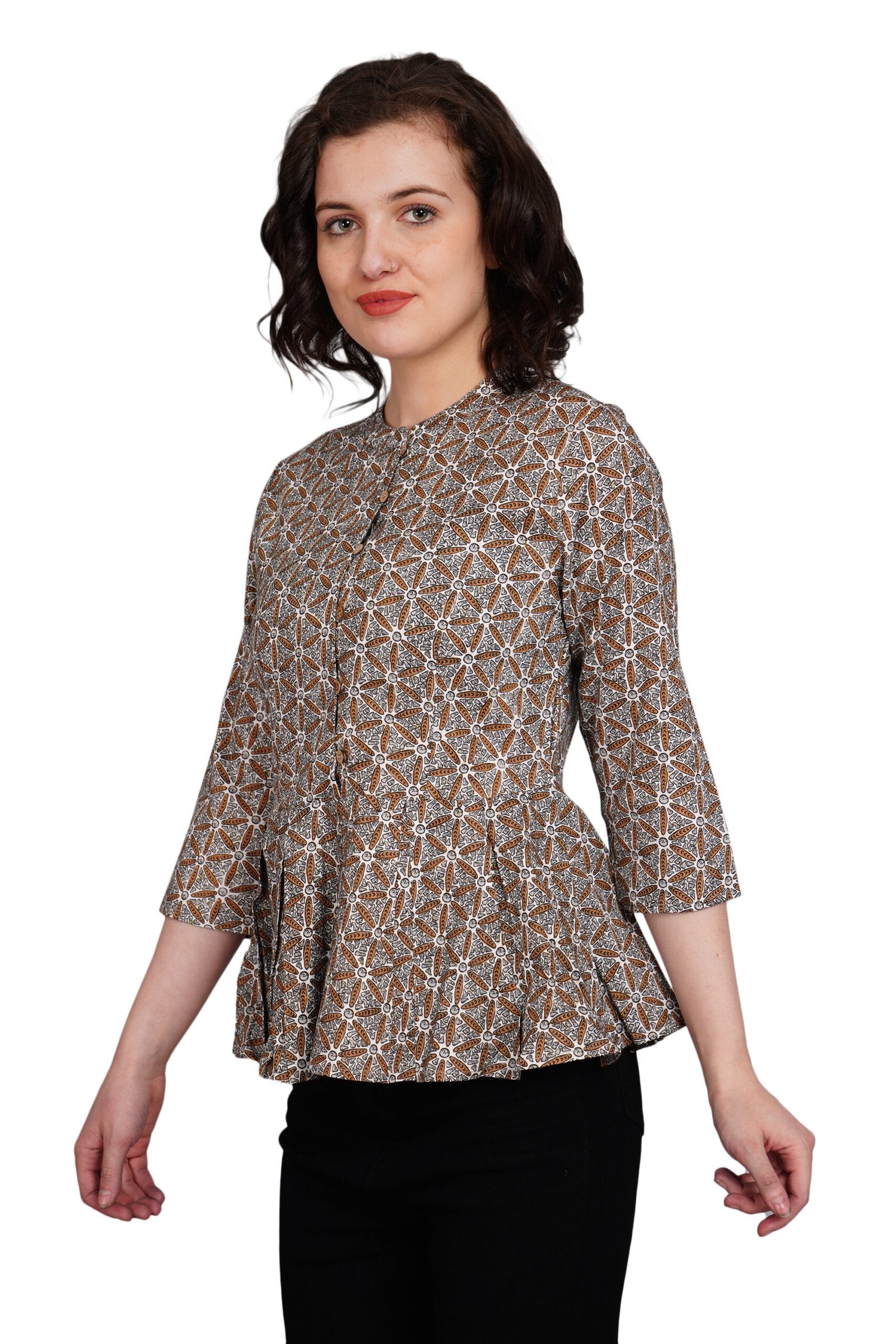 kiarabel retail Casual Printed Women White, Brown, Grey Top image 1