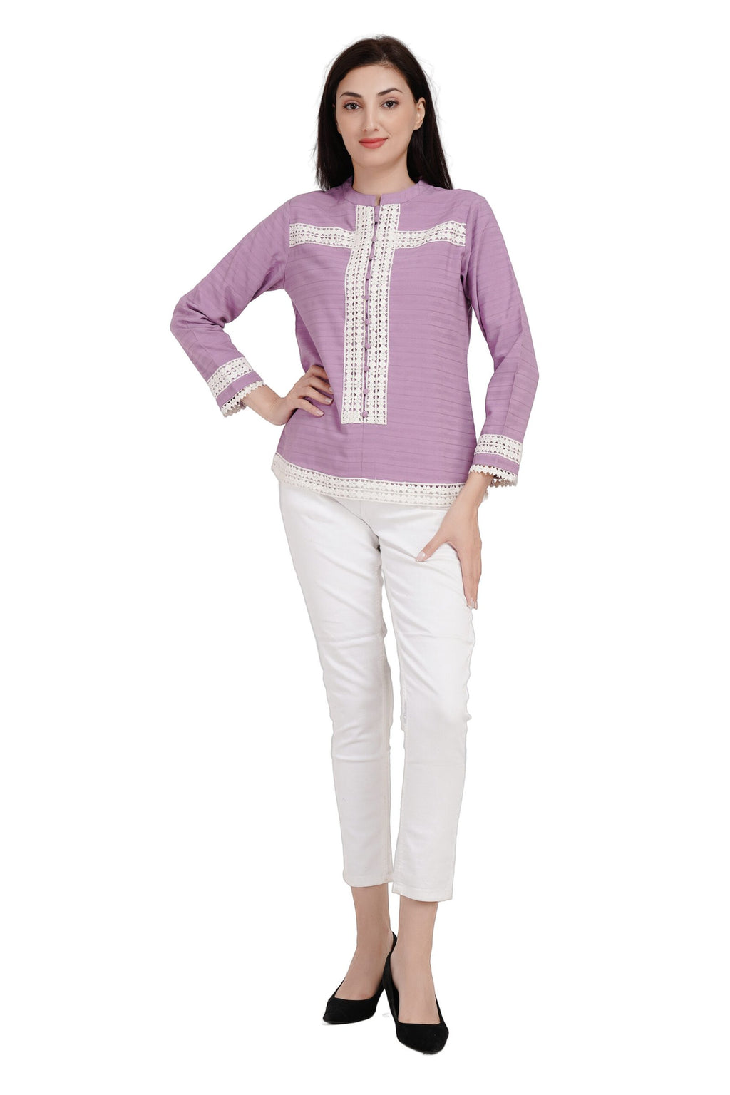KIARABEL Lace Round Neck Purple Top image 6