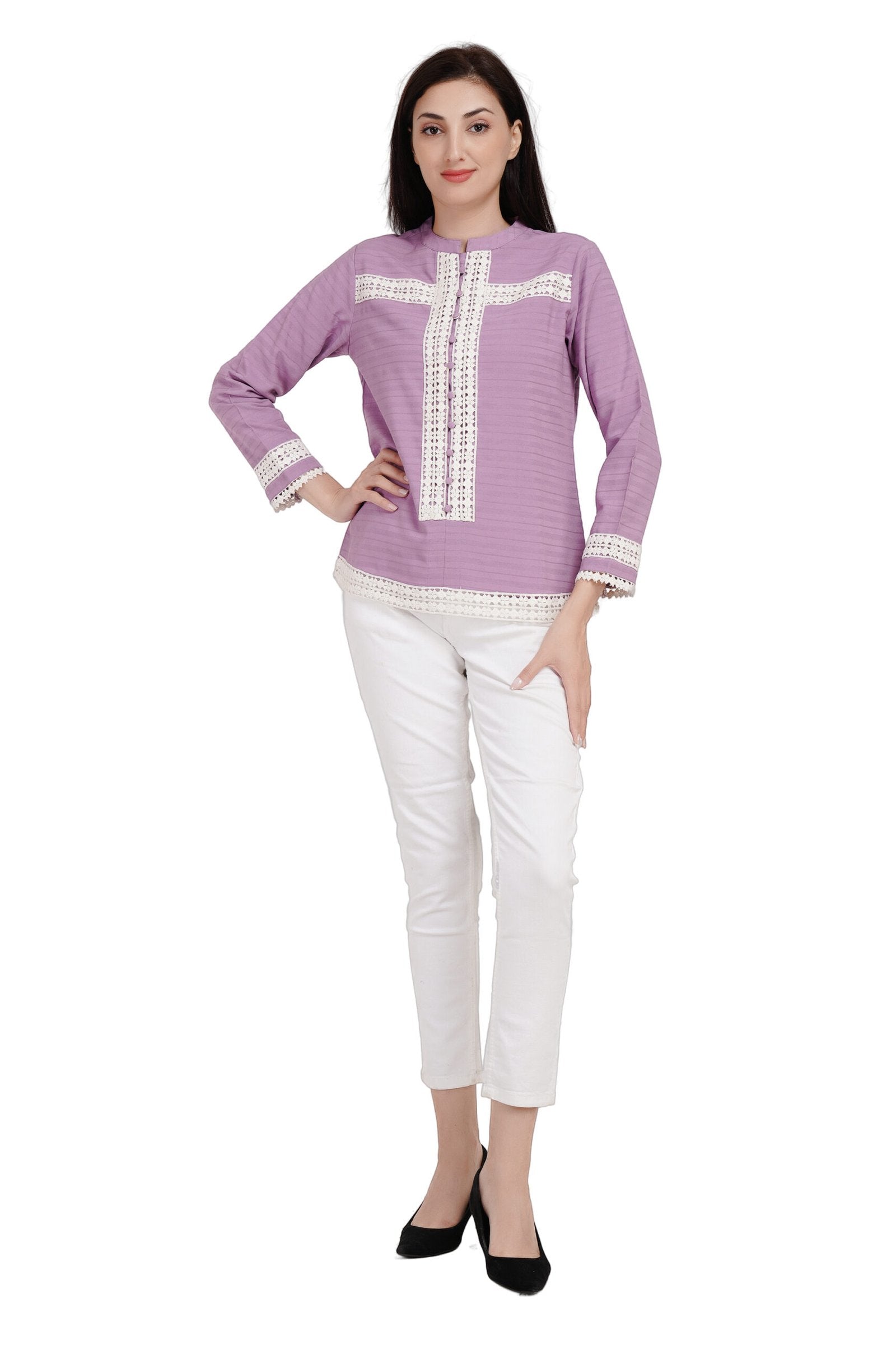 KIARABEL Lace Round Neck Purple Top image 6