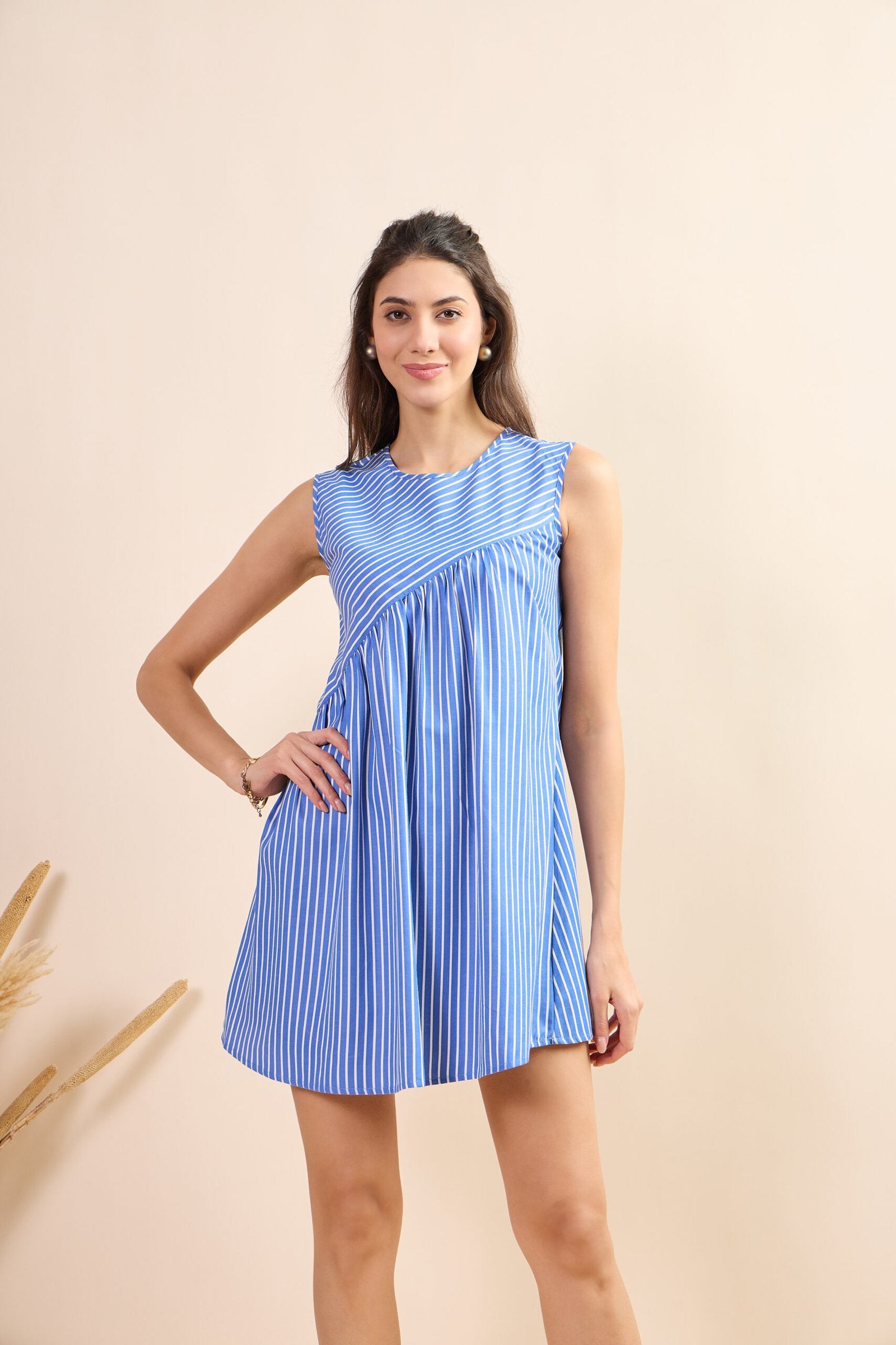 KIARABEL Women's Western Tidal Gather Stripe Styles One-Piece Dress - 3XL image