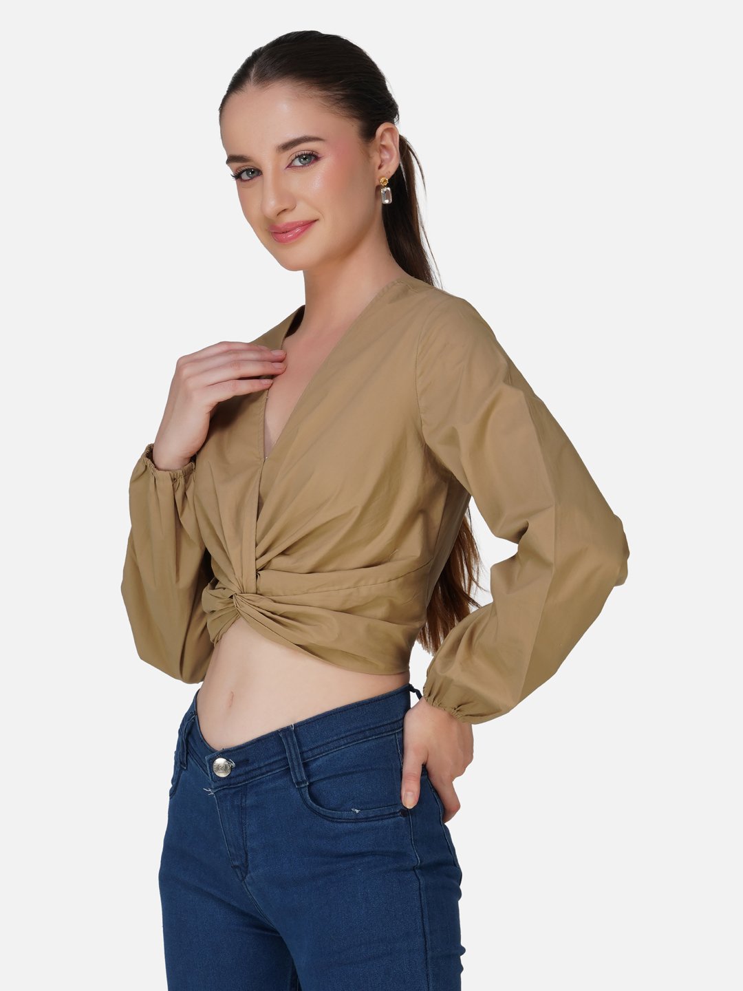 kiarabel retail Casual Regular Sleeves Solid Women Brown Top image 0