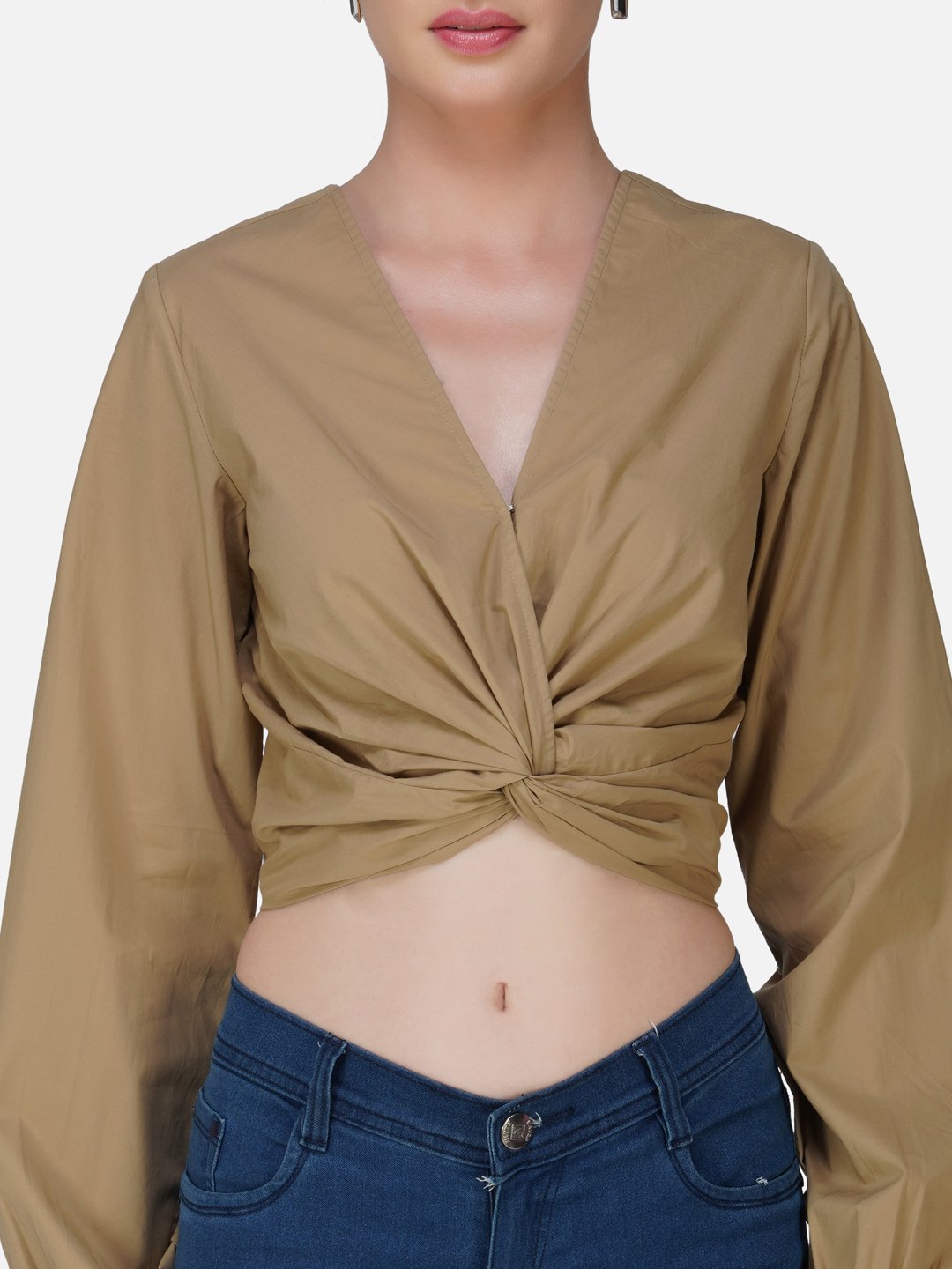 kiarabel retail Casual Regular Sleeves Solid Women Brown Top image 2