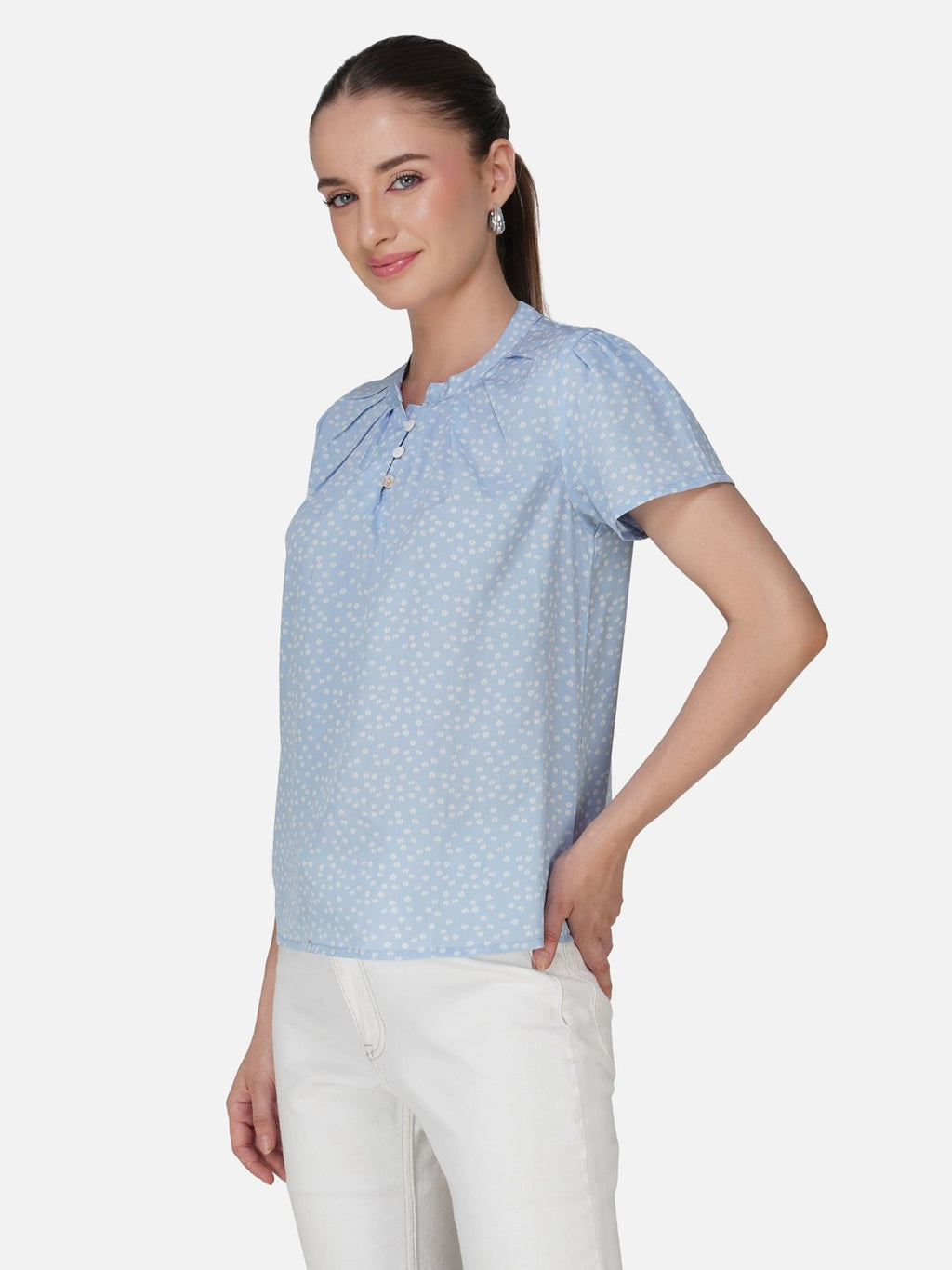 kiarabel retail Casual Printed Women Light Blue Top - XL image