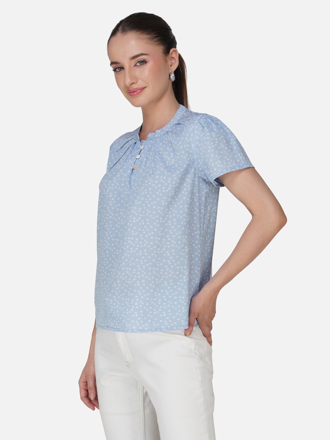 kiarabel retail Casual Printed Women Light Blue Top - XL image