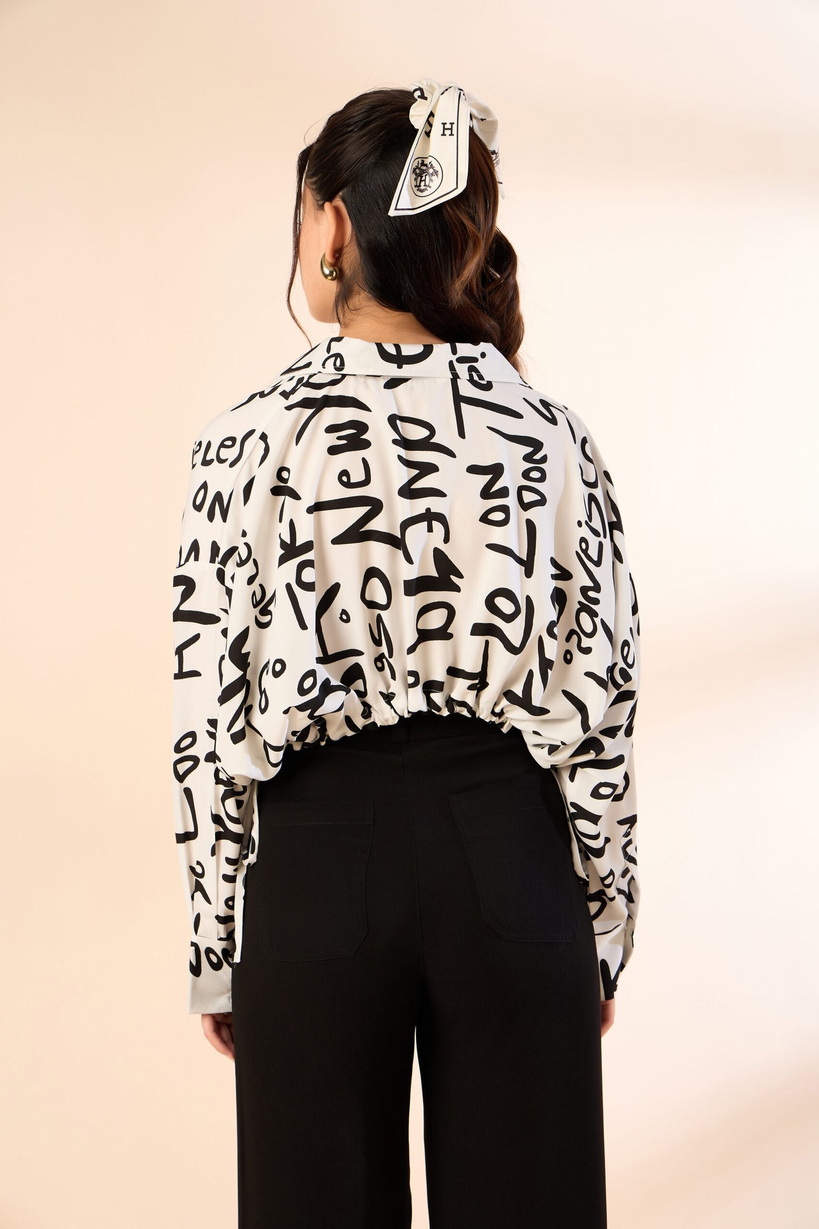 KIARABE White Cropped Button-Down Shirt with Drawstring Waist image 1