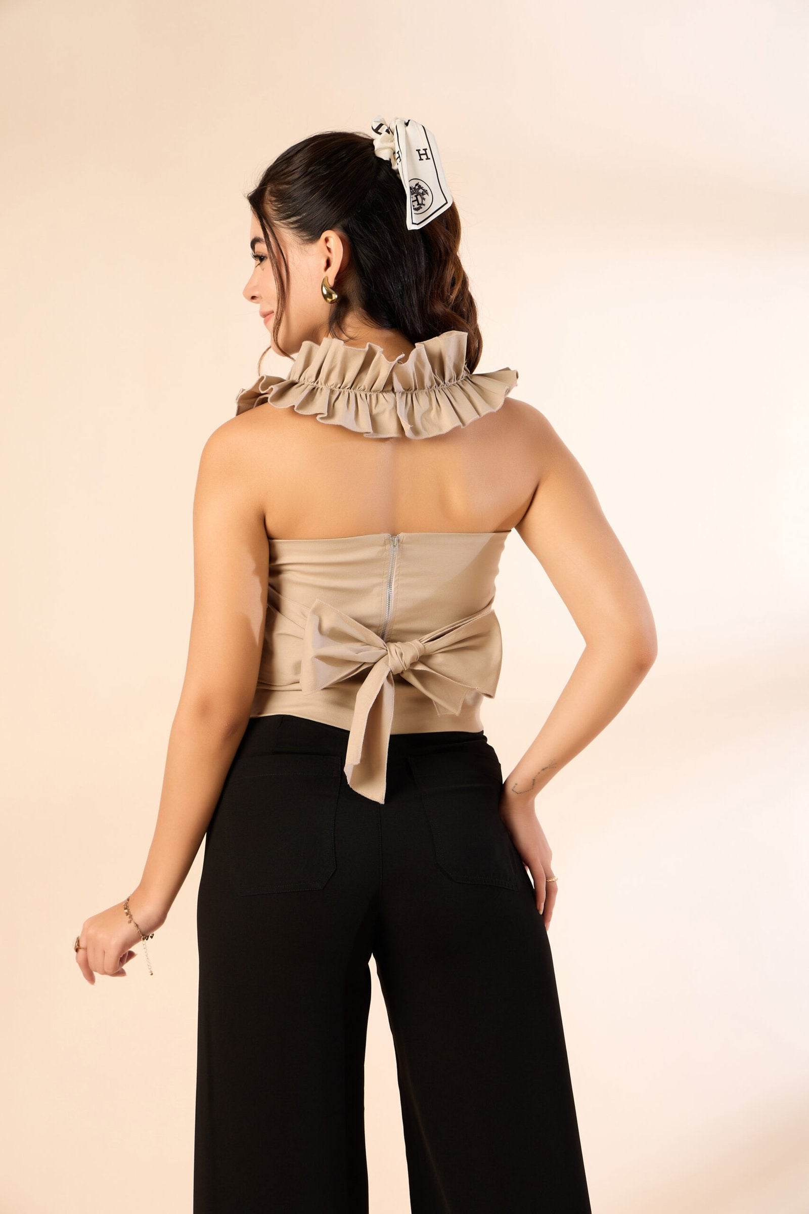 KIARABEL Ruffle Detail Sleeveless for Woman Top, Beige image 1