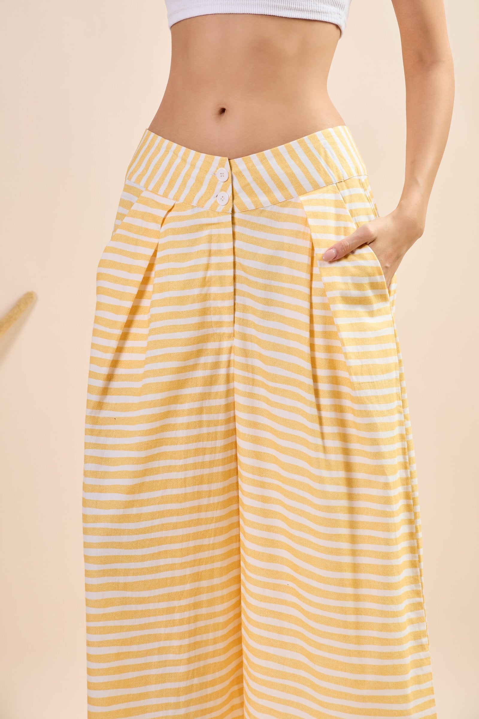 KIARABEL Women's Sunny Stripe Cotton Fabric Styles Co-Ord Set image 3