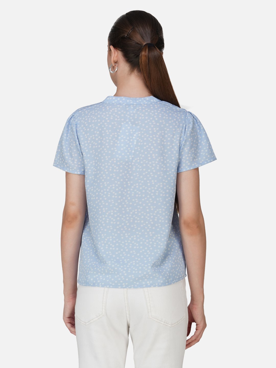 kiarabel retail Casual Printed Women Light Blue Top image 2