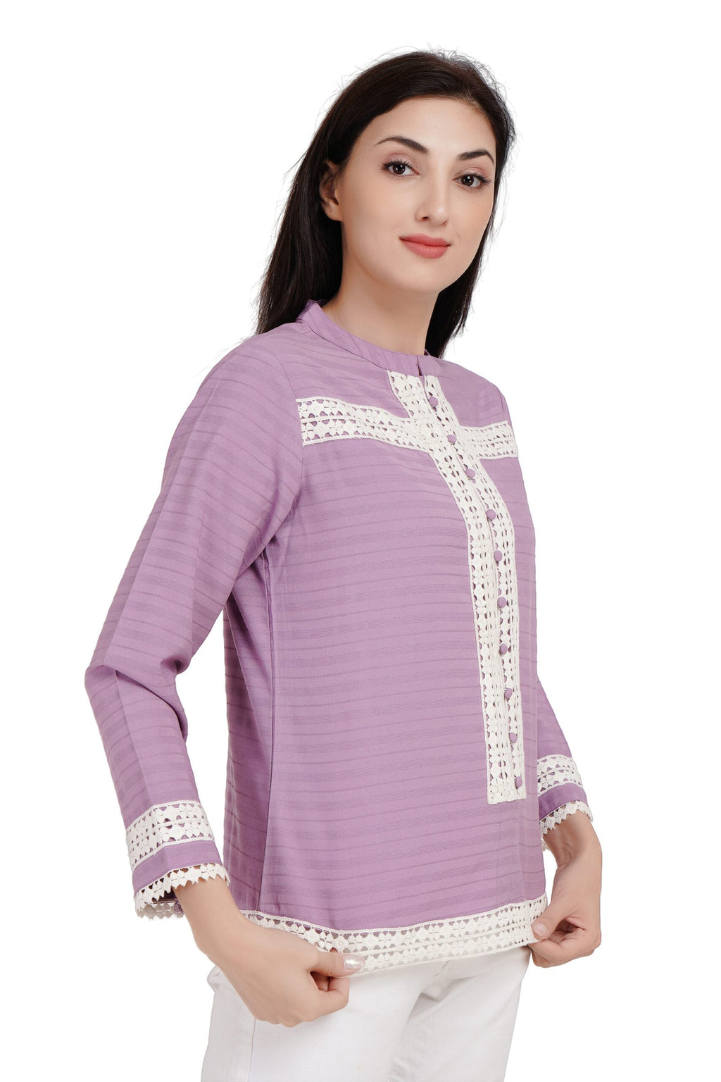 KIARABEL Lace Round Neck Purple Top image 4