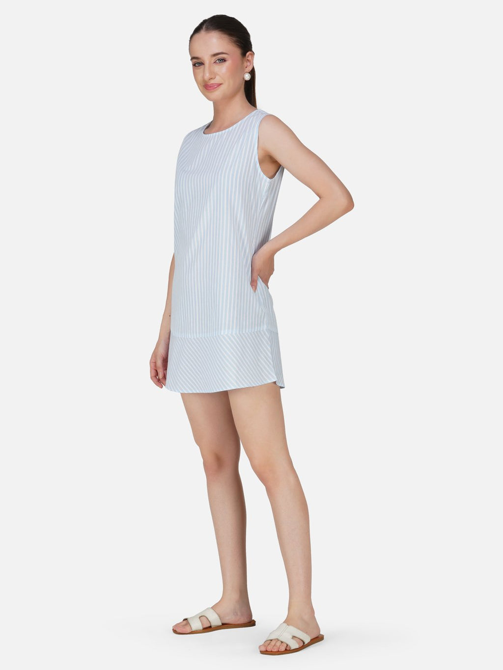 KIARABEL Light Blue Striped Short Dress image 2