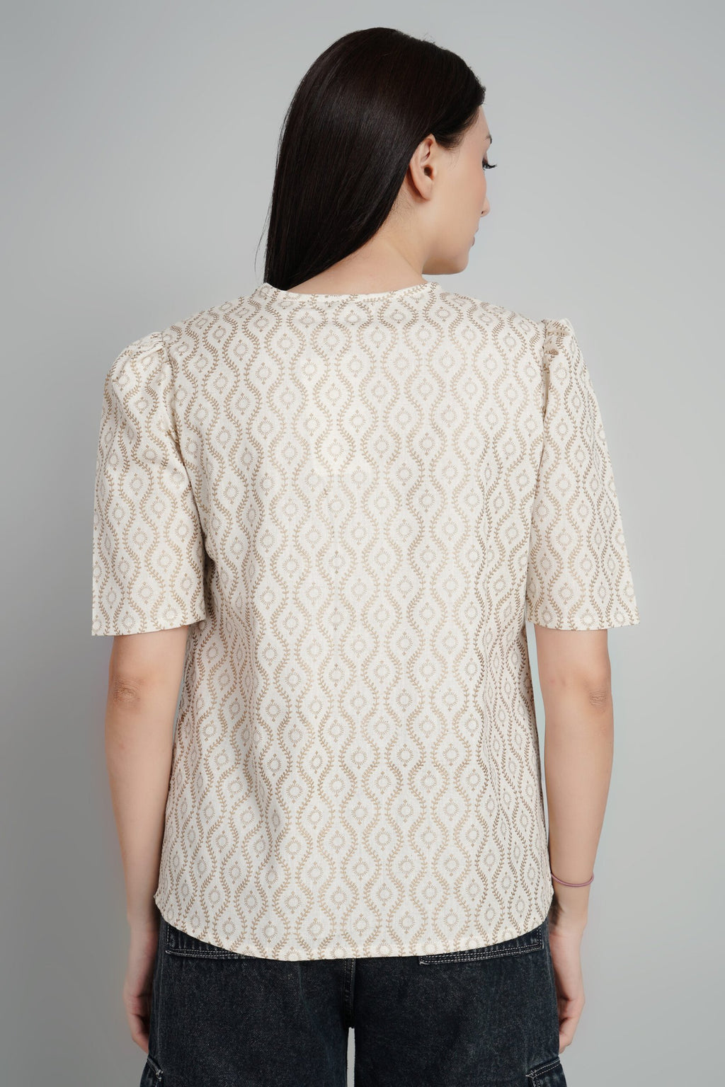 KIARABEL Stylish Cream & Brown Printed Top image 1