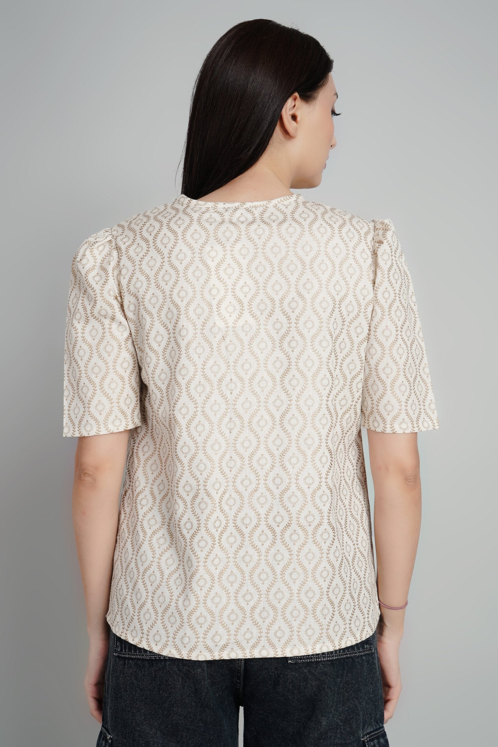 KIARABEL Stylish Cream & Brown Printed Top image 1