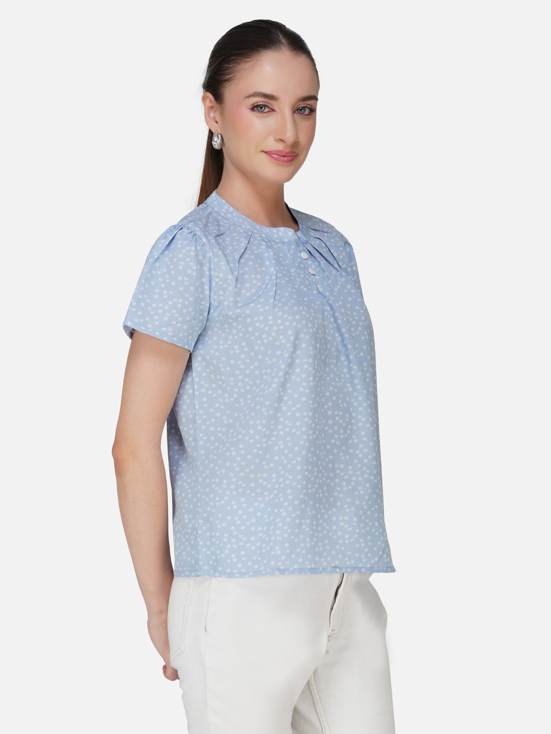 kiarabel retail Casual Printed Women Light Blue Top image 1