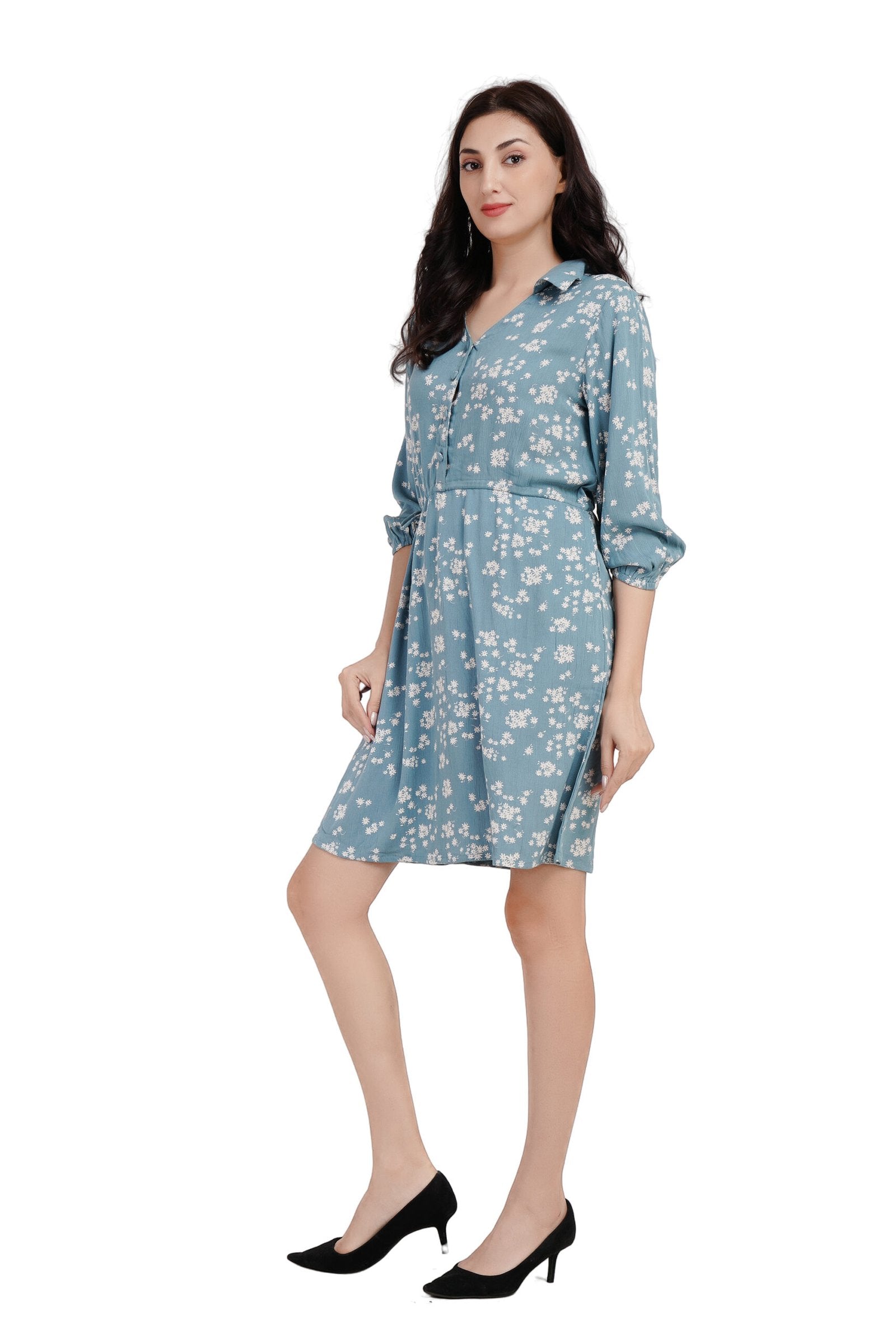 KIARABEL Floral Printed Fit & Flare Blue Dress image 1