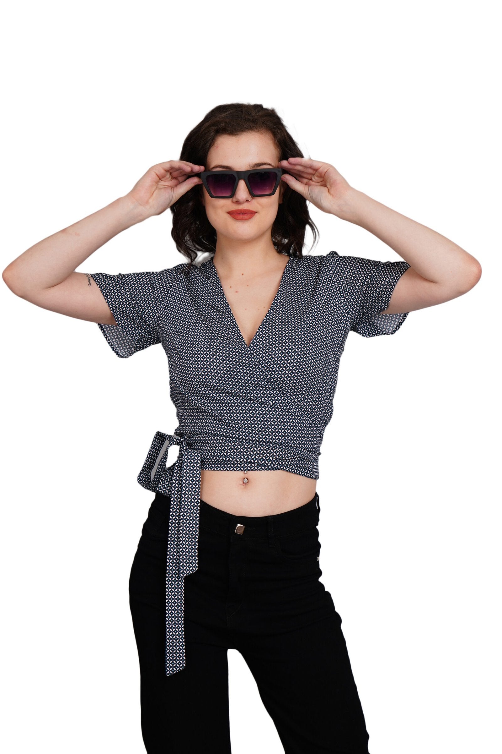 KIARABEL Tie & Knot Navy Blue Top image 0