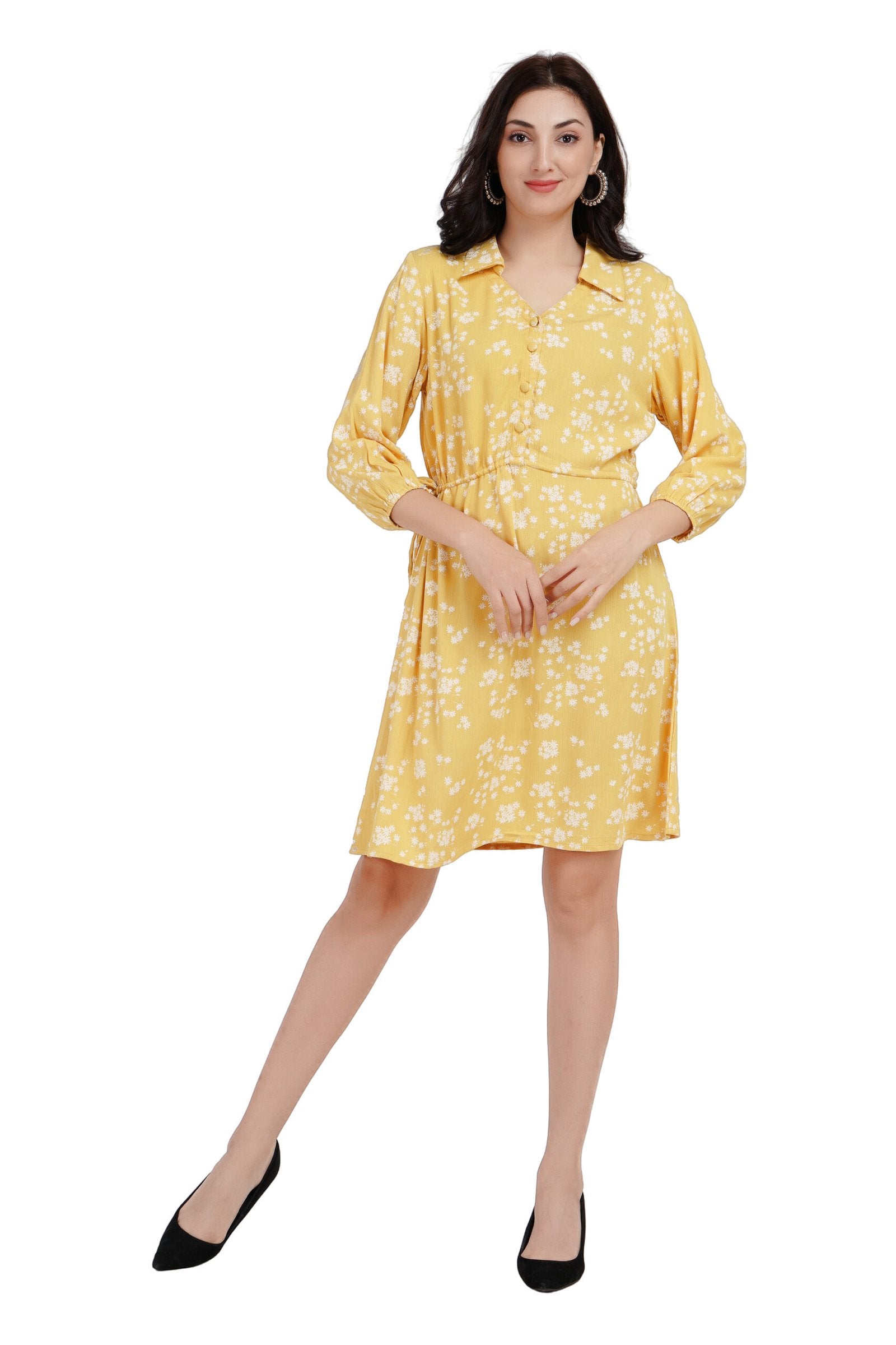 KIARABEL Floral Printed Fit & Flare Yellow Dress image 0