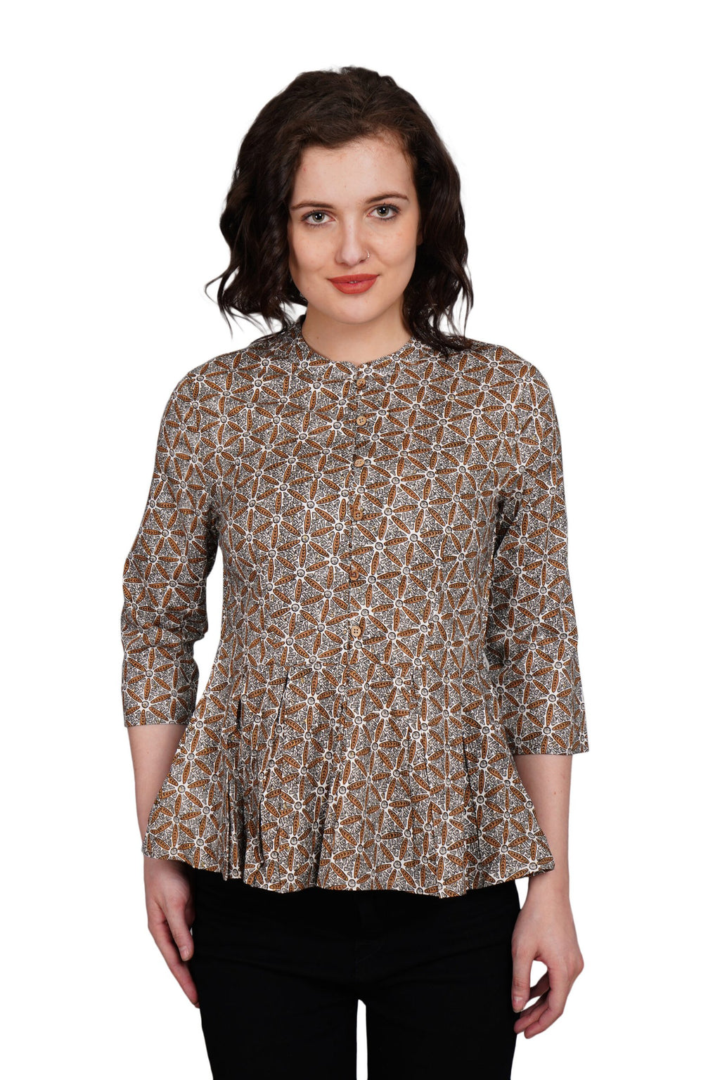 kiarabel retail Casual Printed Women White, Brown, Grey Top - M image