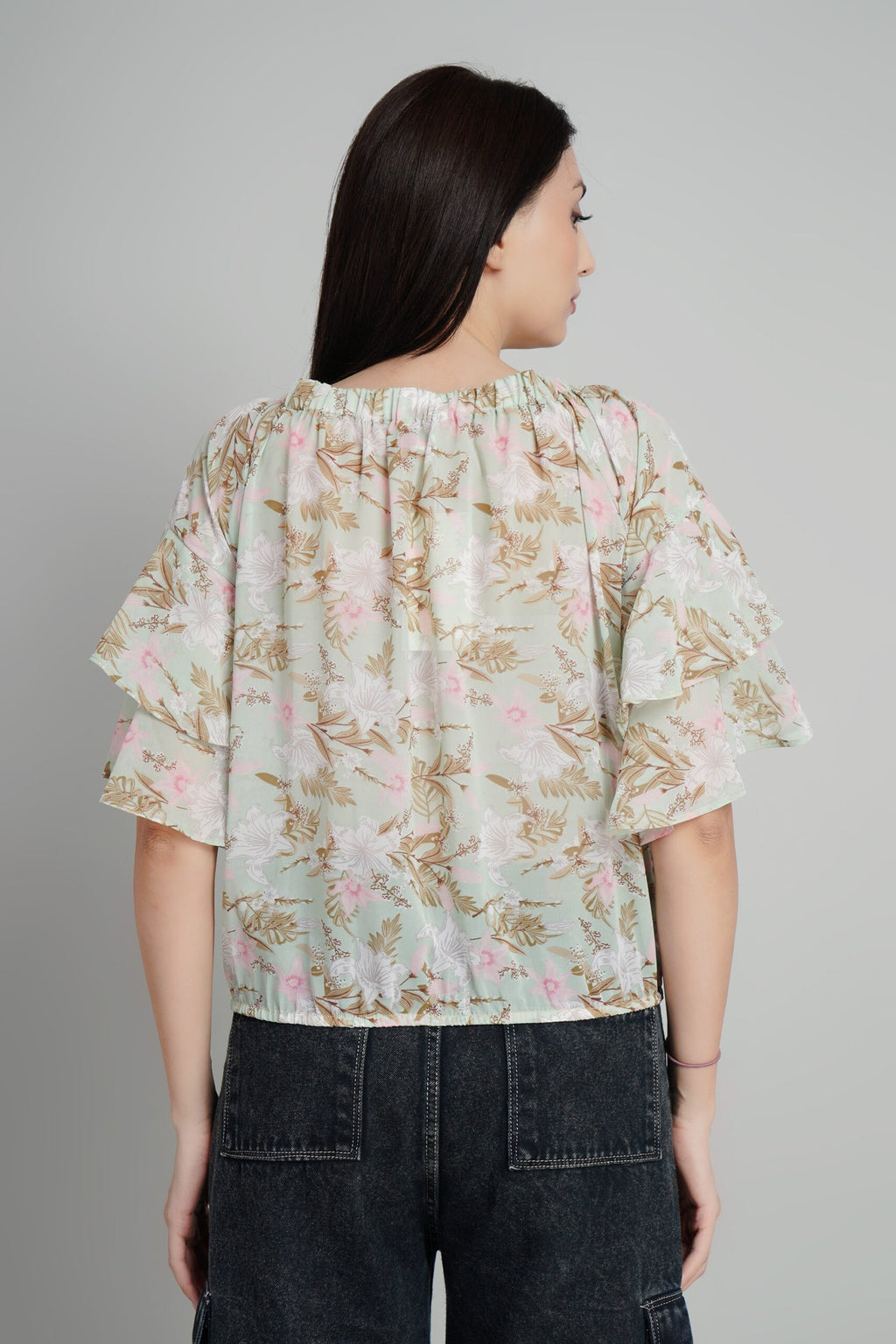 KIARABEL Floral Print Ruffles Georgette Top image 3