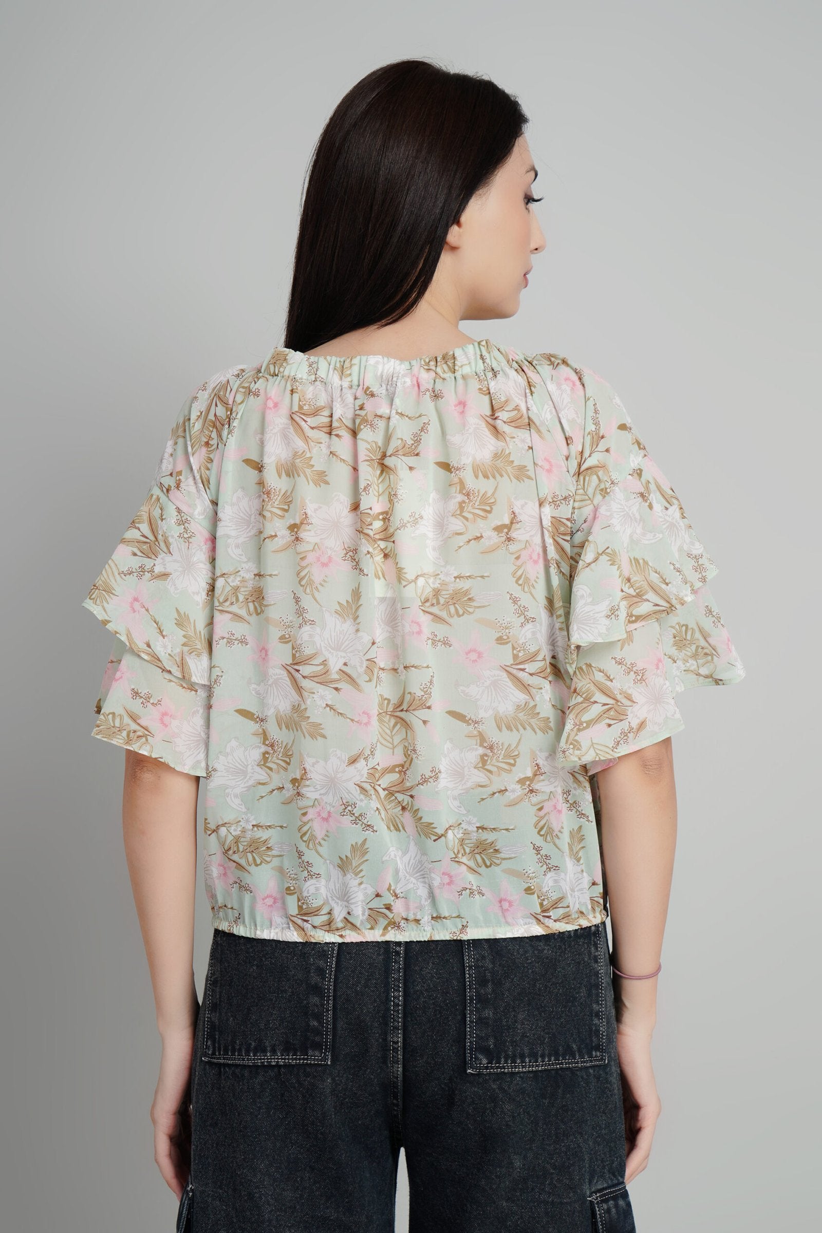 KIARABEL Floral Print Ruffles Georgette Top image 3