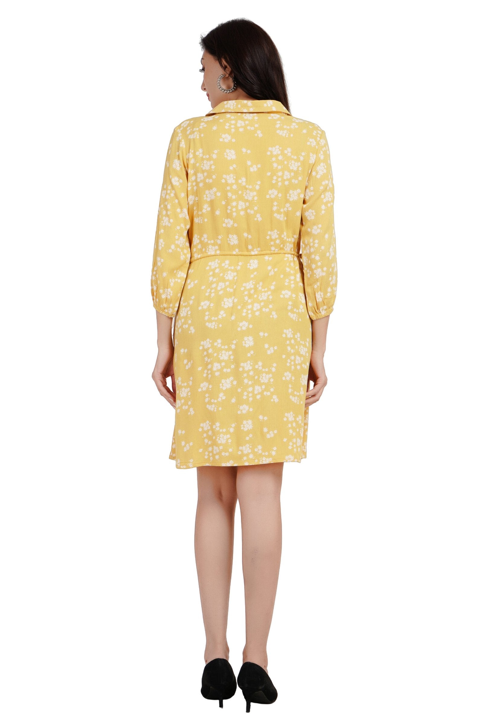 KIARABEL Floral Printed Fit & Flare Yellow Dress image 3