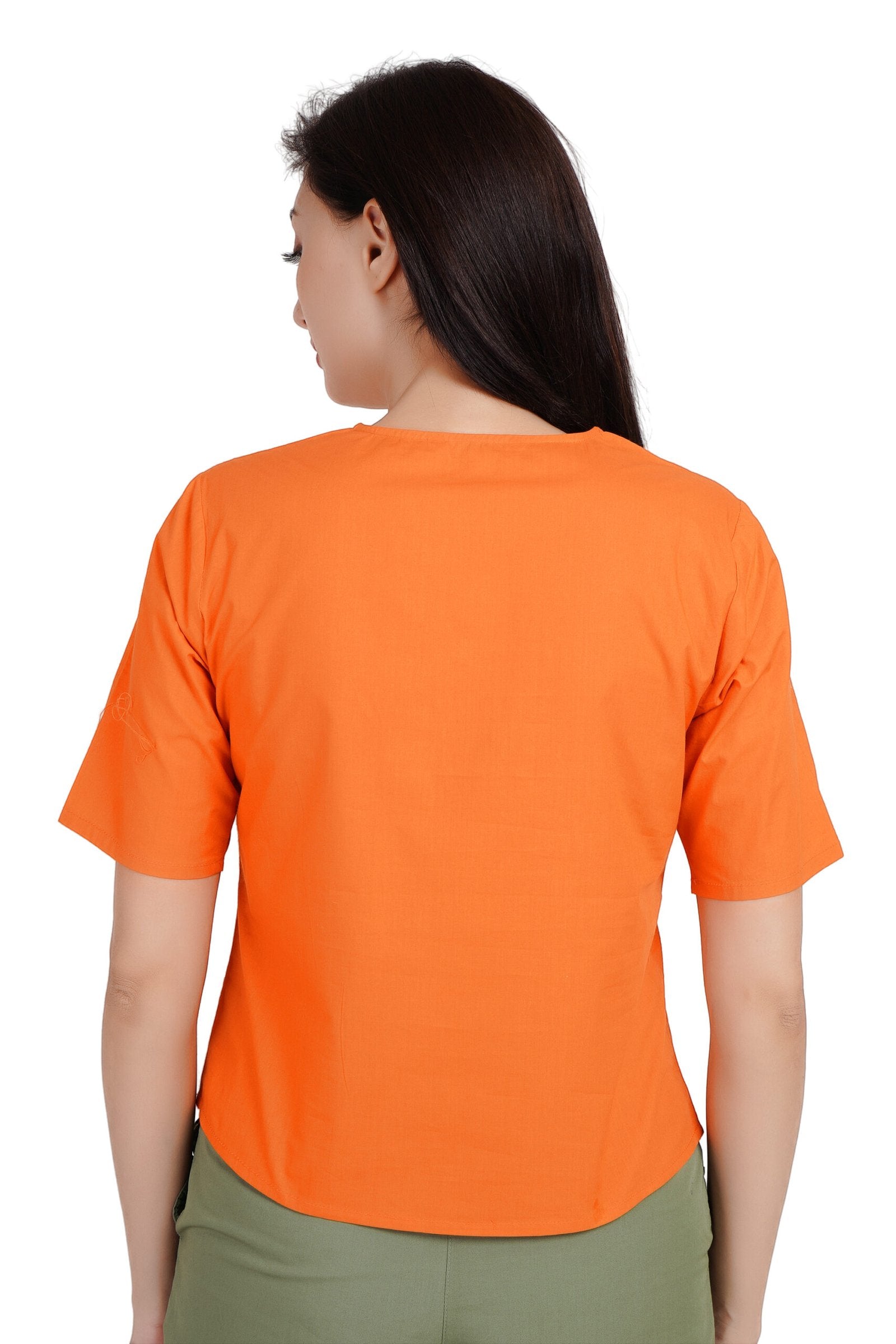 KIARABEL Solid Orange V Neck Top image 4