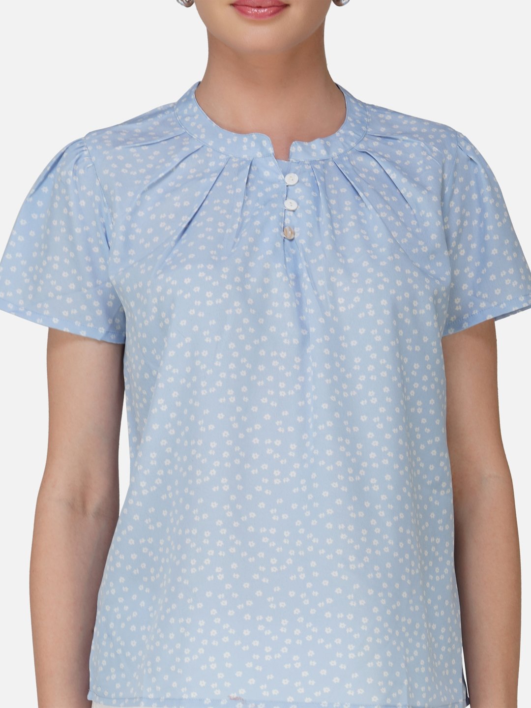 kiarabel retail Casual Printed Women Light Blue Top image 3