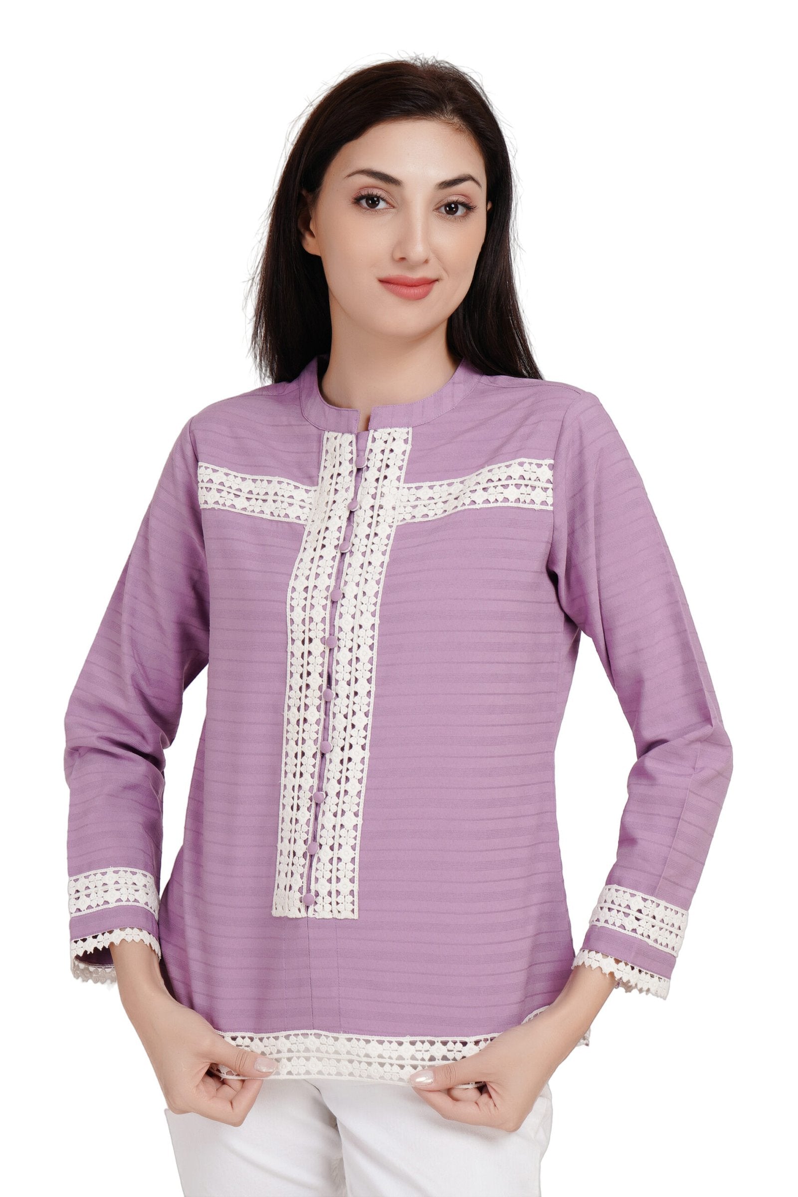 KIARABEL Lace Round Neck Purple Top - S image
