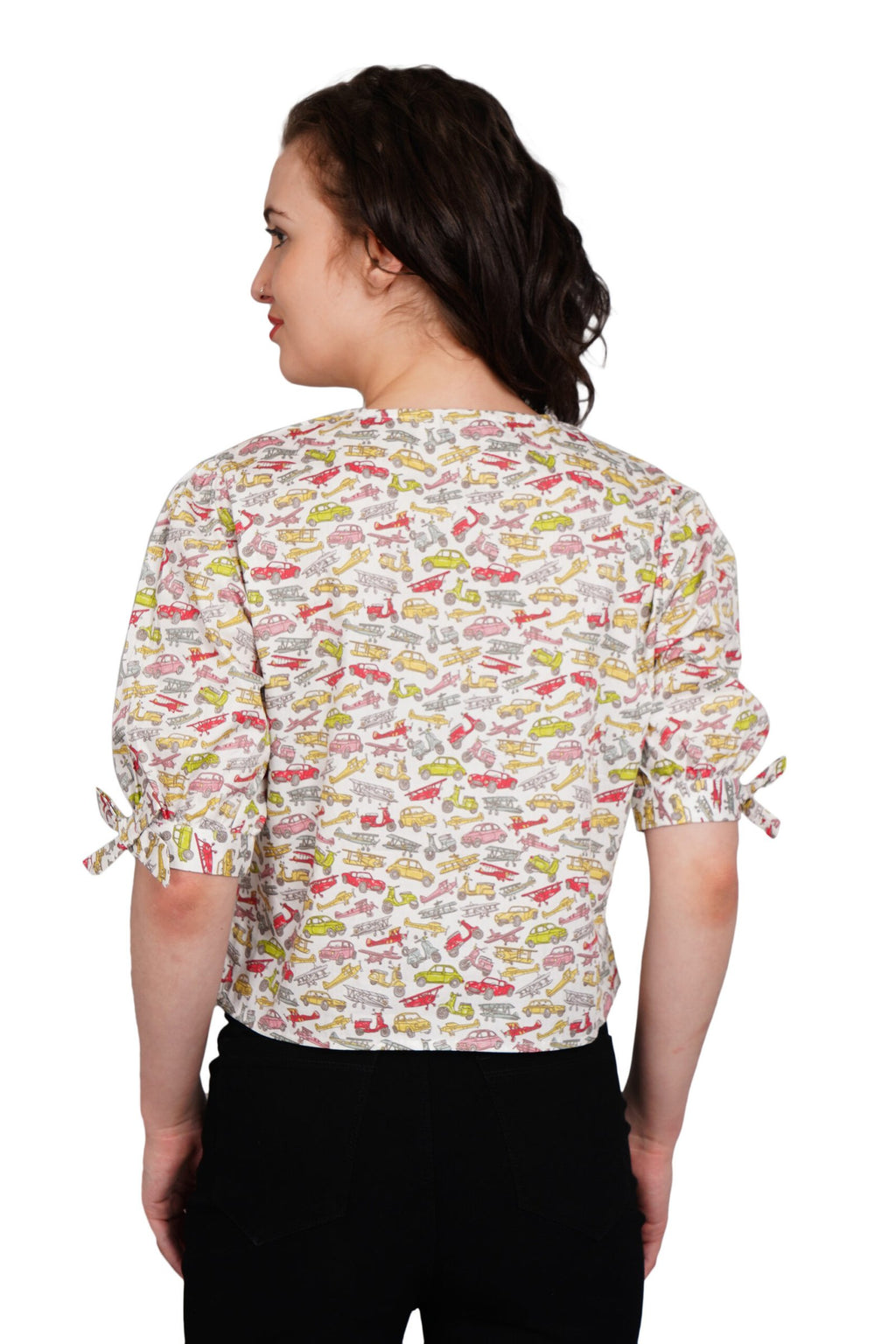 KIARABEL Printed Poplin Cotton V Neck Top image 3