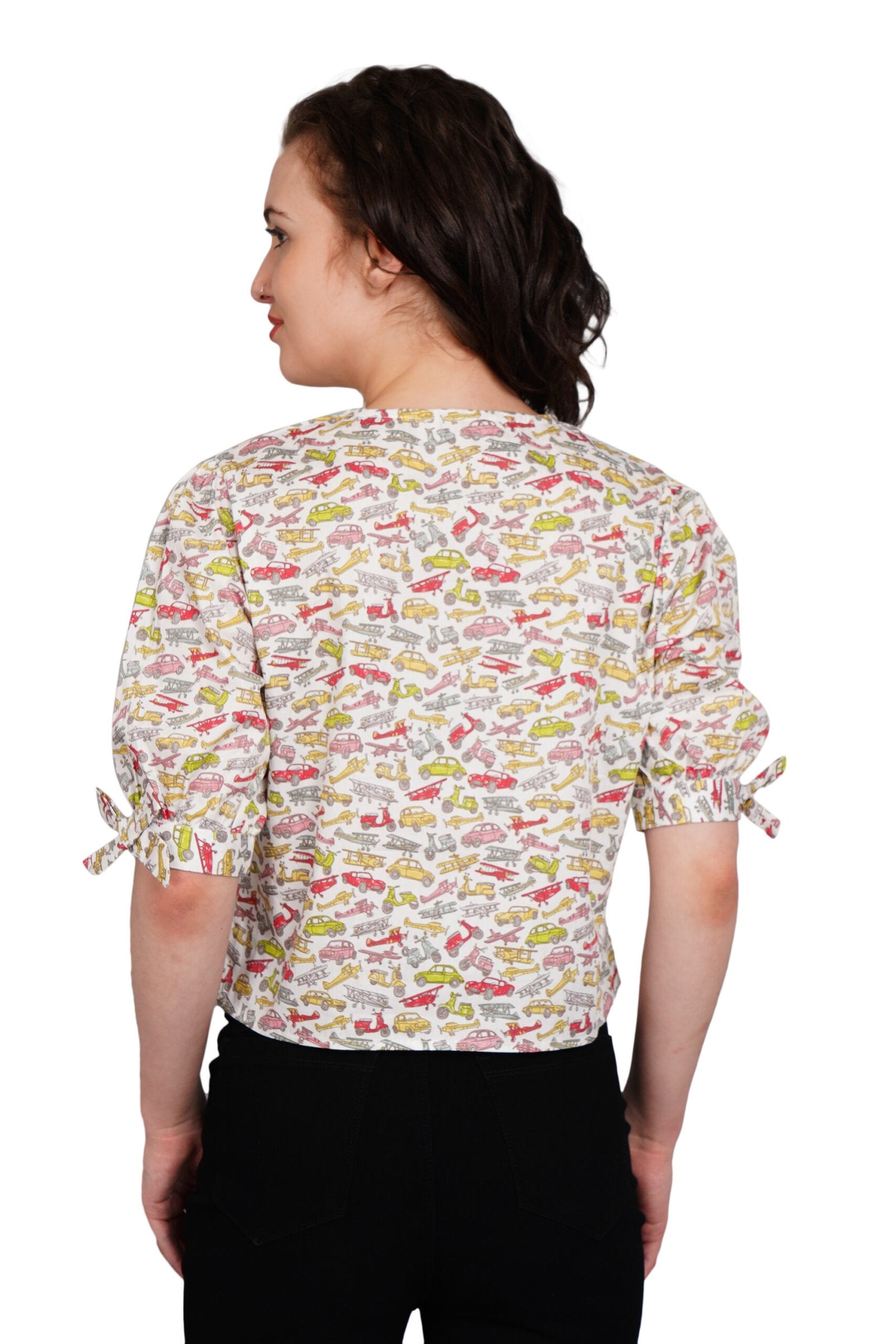 KIARABEL Printed Poplin Cotton V Neck Top image 3