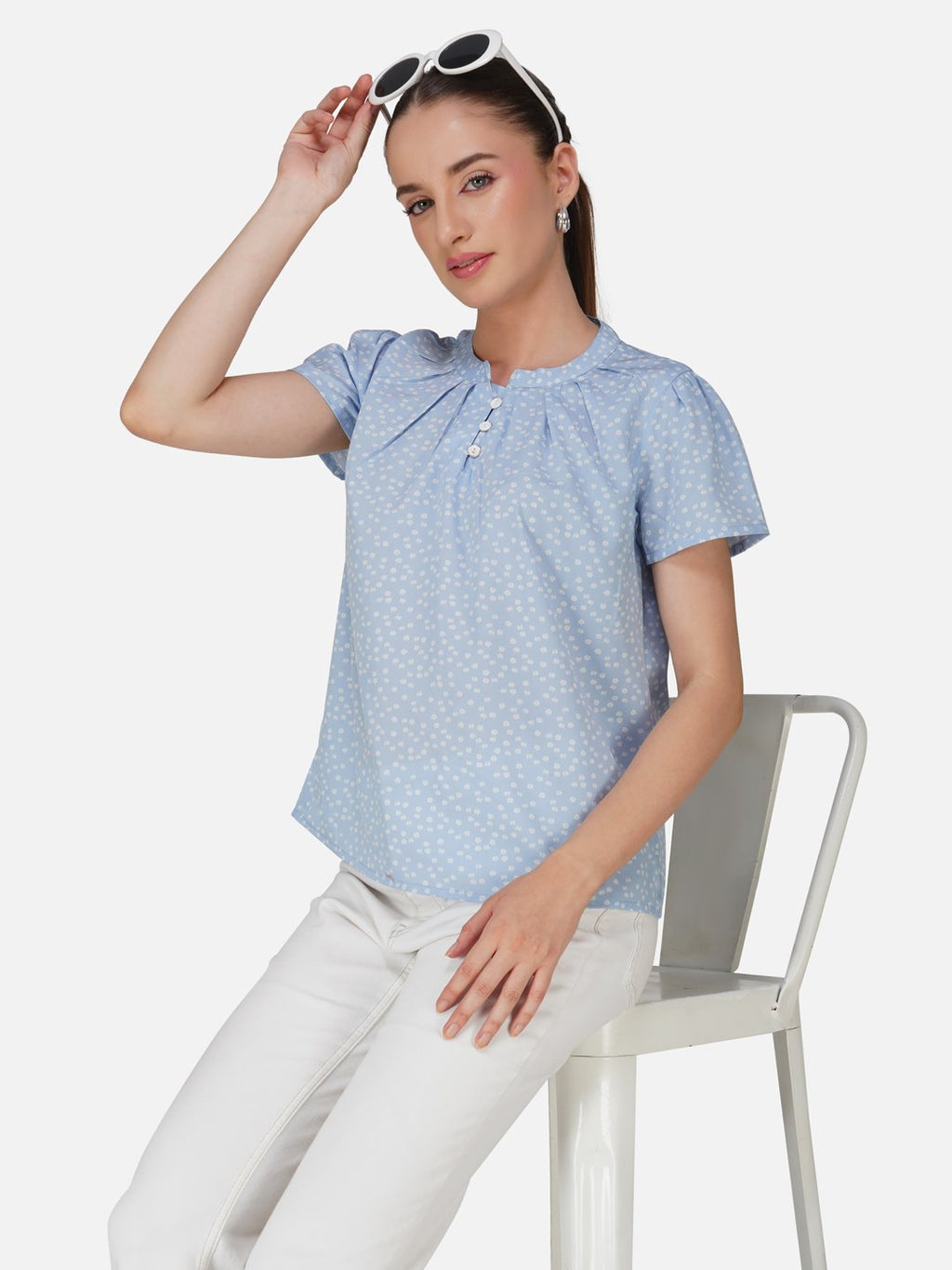kiarabel retail Casual Printed Women Light Blue Top image 5