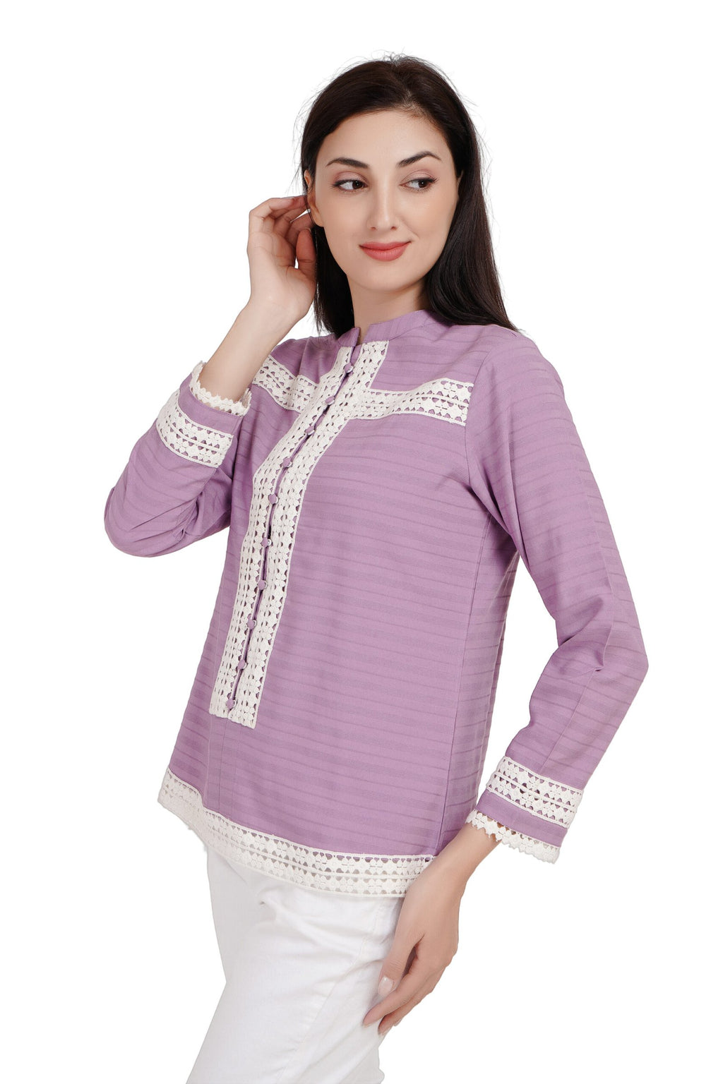 KIARABEL Lace Round Neck Purple Top image 3