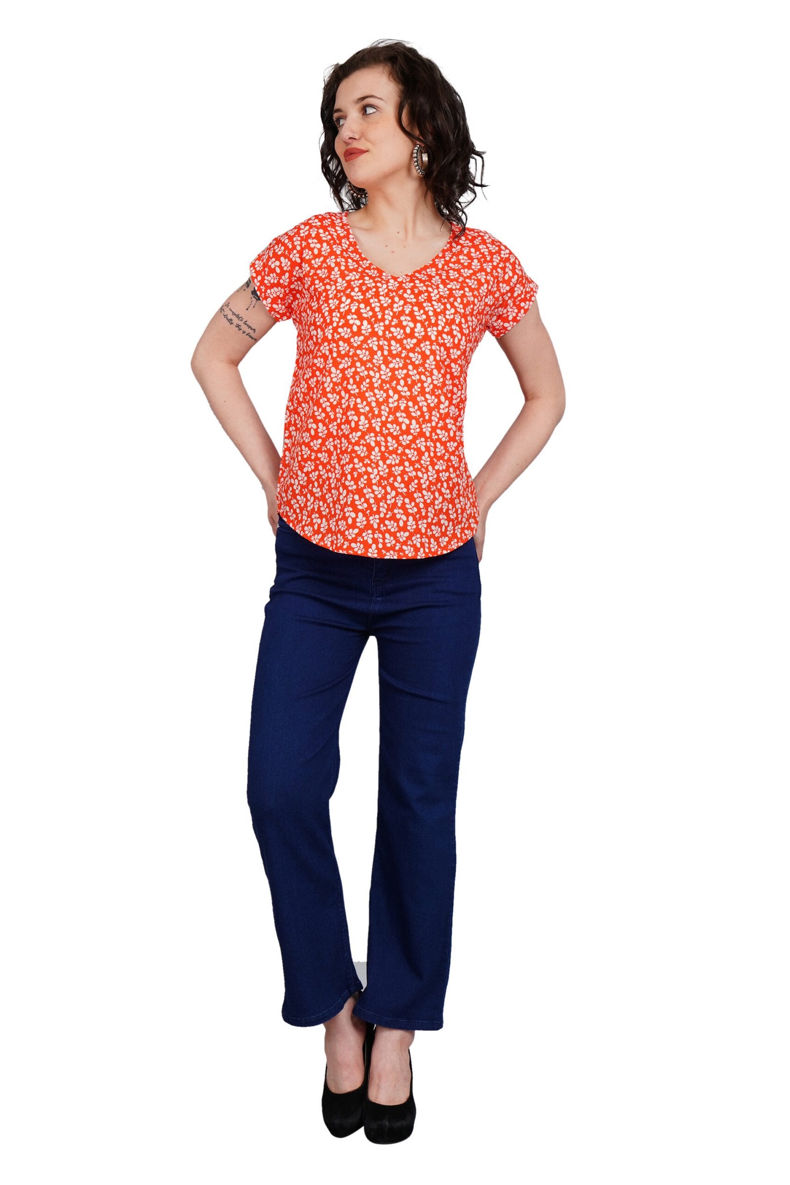 KIARABEL Printed V-Neck Orange Top image 4